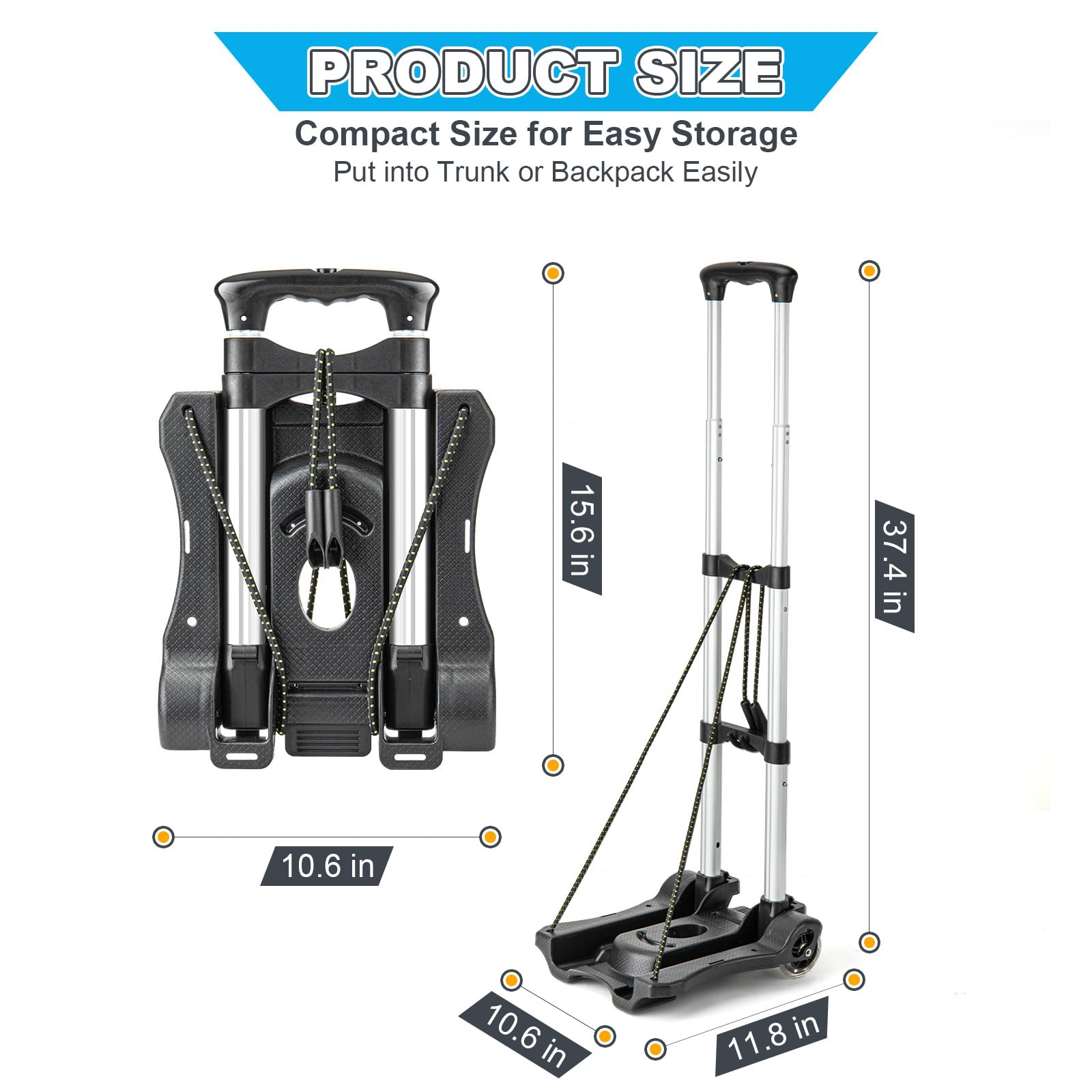 Vsaikeo Small Folding Hand Truck Dolly with 2 Wheels, Foldable Luggage Cart