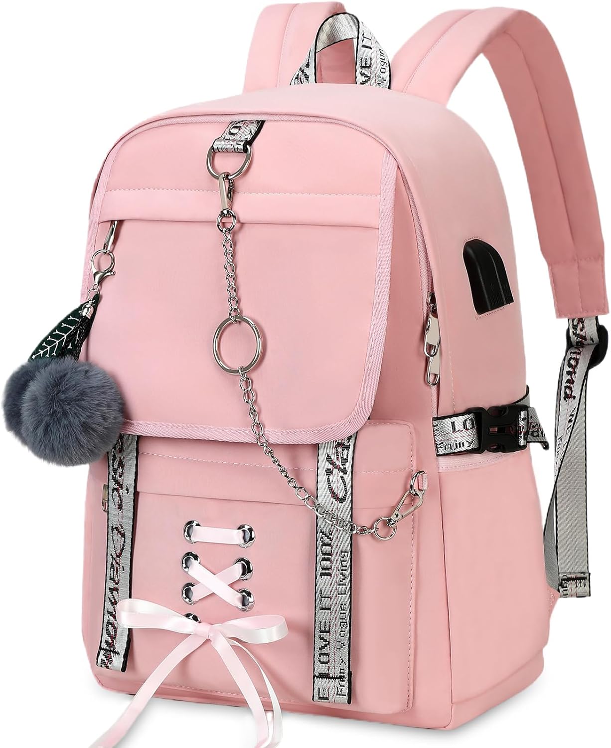 School Backpacks for Girls Backpack with Lunch Box Cute Kids Backpack for School Girls Teens Bookbag Set (Pink)