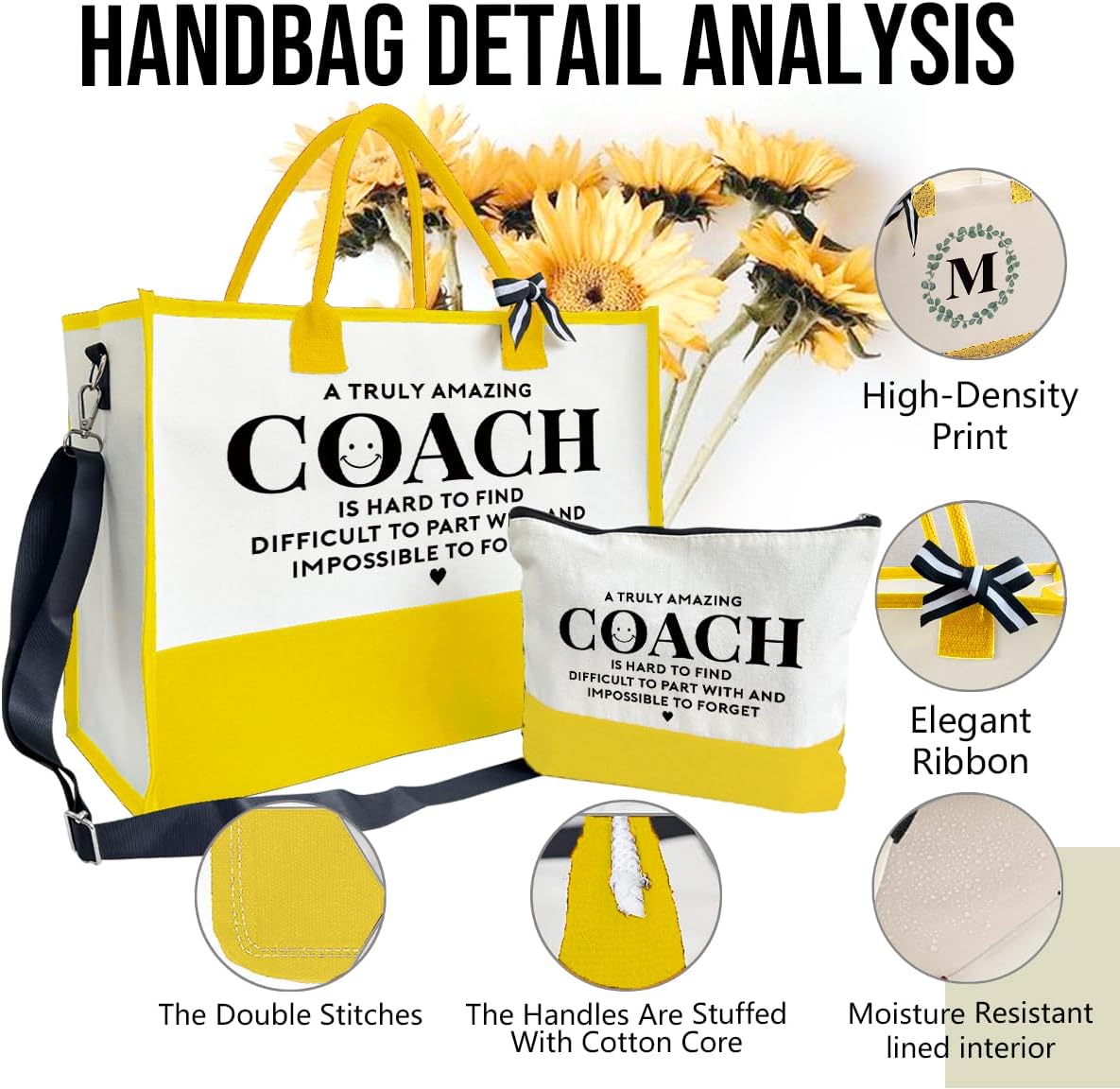 Amazing Coach Tote Bag, Women's Canvas Handbags, Shoulder Beach Bag, Thank You Gift for Female Coach, Gifts for Female Coaches, Canvas Tote Bag With Zipper, Makeup Bag D1