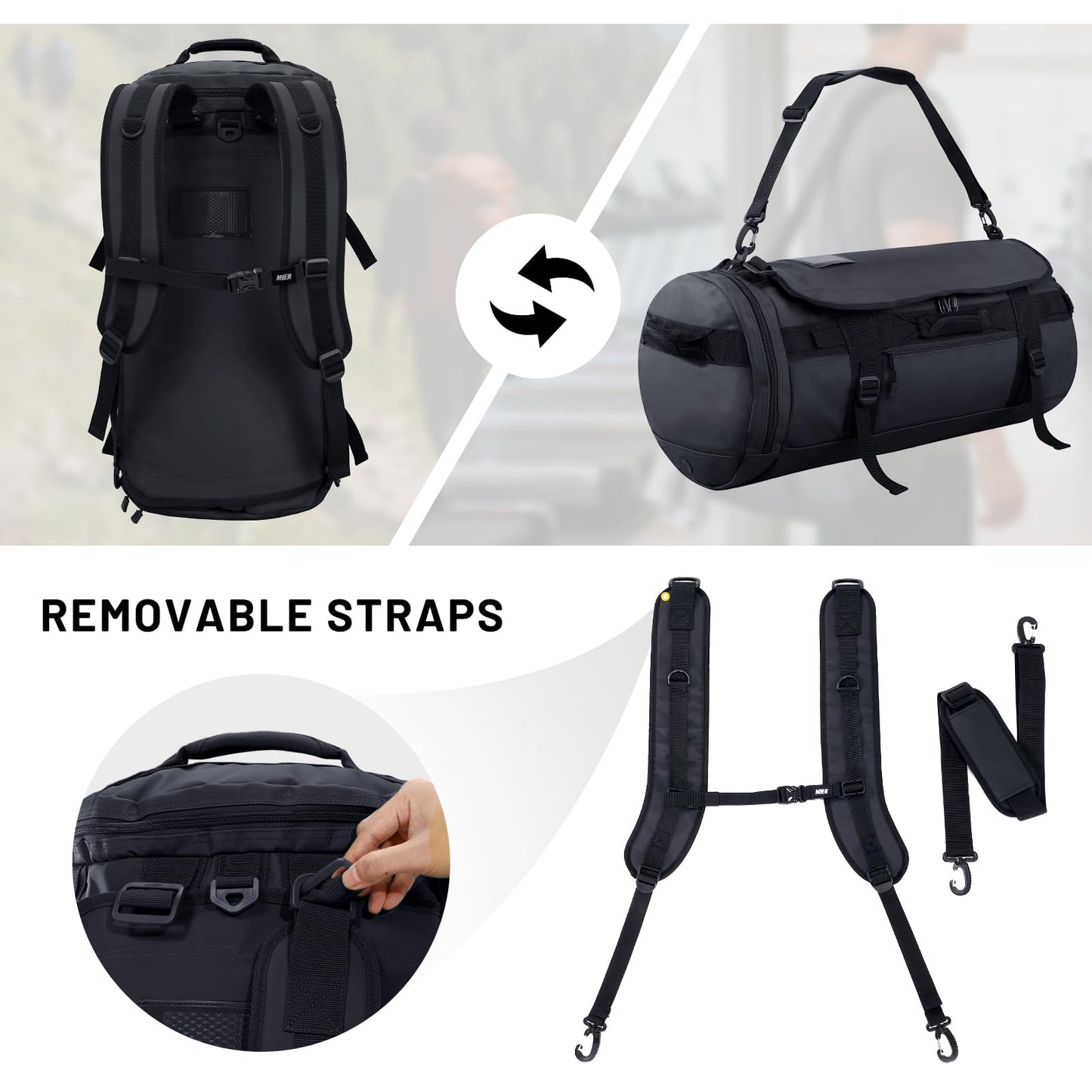 MIER Large Duffle Bag Backpack for Travel Camping Gym Sports, 45L/60L/90L