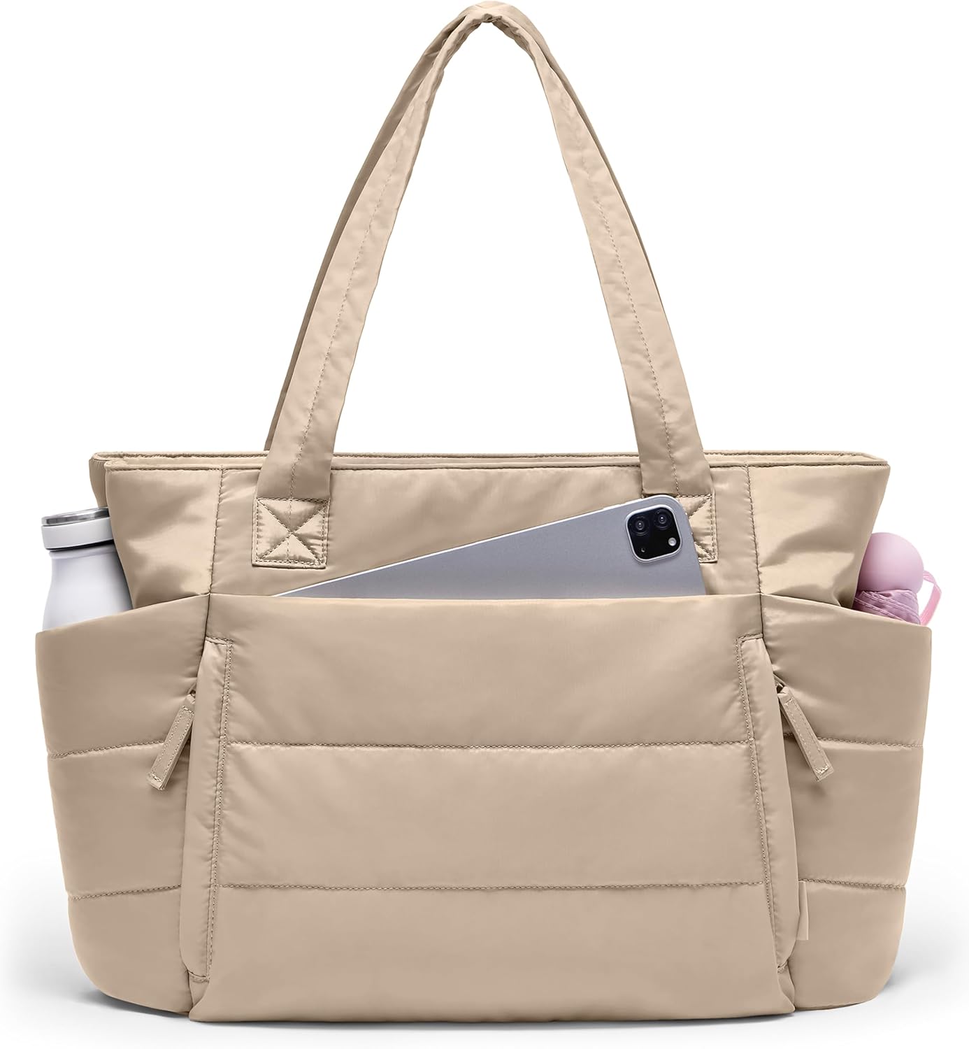 Tote Bag for Women with Zipper, Quilted Puffer Tote Bag with Compartments, Lightweight Puffy Work Bags for Women Travel