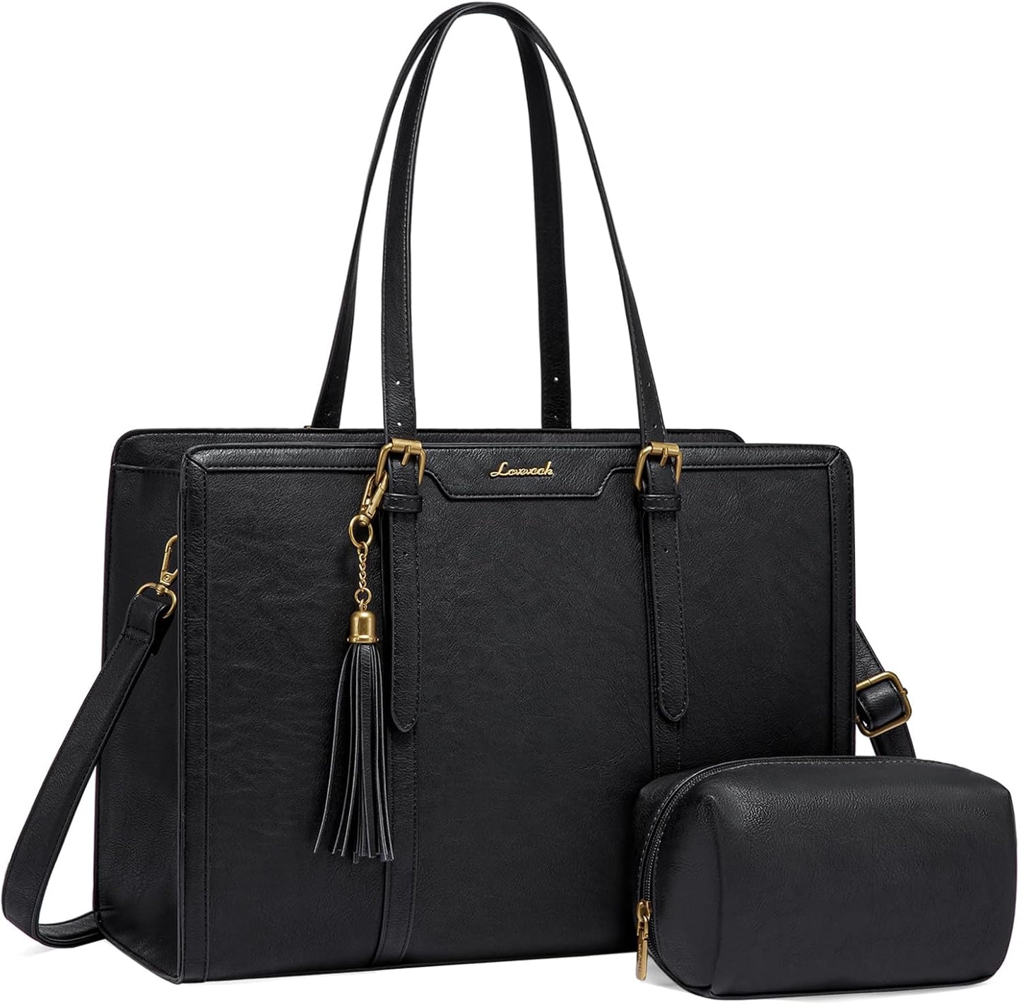 LOVEVOOK Laptop Bag for Women Vintage Leather Laptop Tote 15.6 inch Large Capacity Computer bag with Clutch Purse for Work