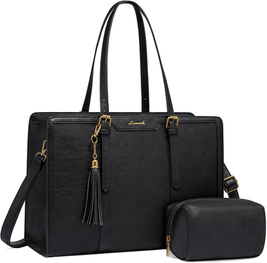 LOVEVOOK Laptop Bag for Women Vintage Leather Laptop Tote 15.6 inch Large Capacity Computer bag with Clutch Purse for Work