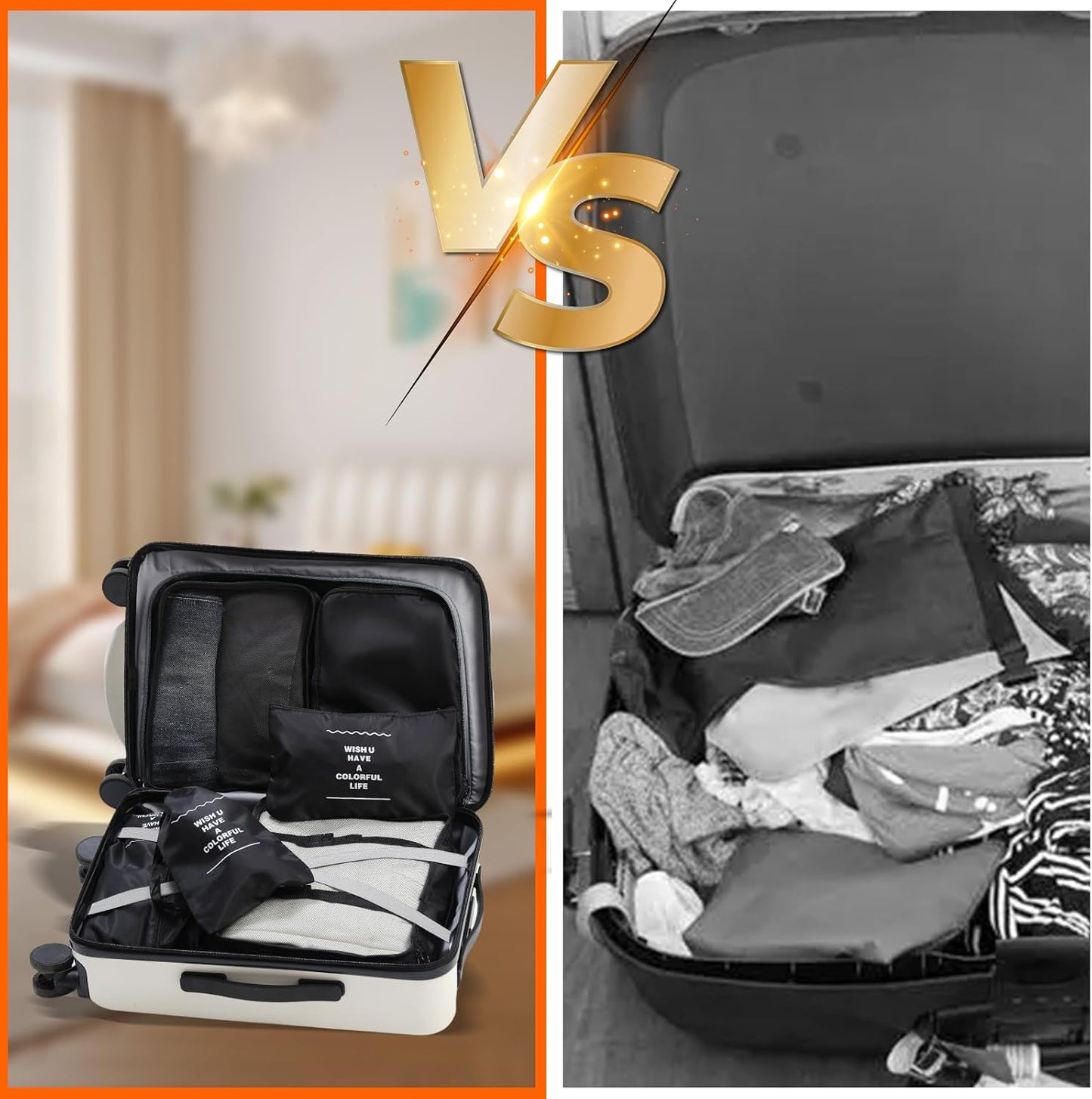 Packing Cubes Storage Bags 9 Pieces-Luggage Organizers Classify Store Clothing Efficiently for Travel Outdoor Home (Black, 9 Pieces)