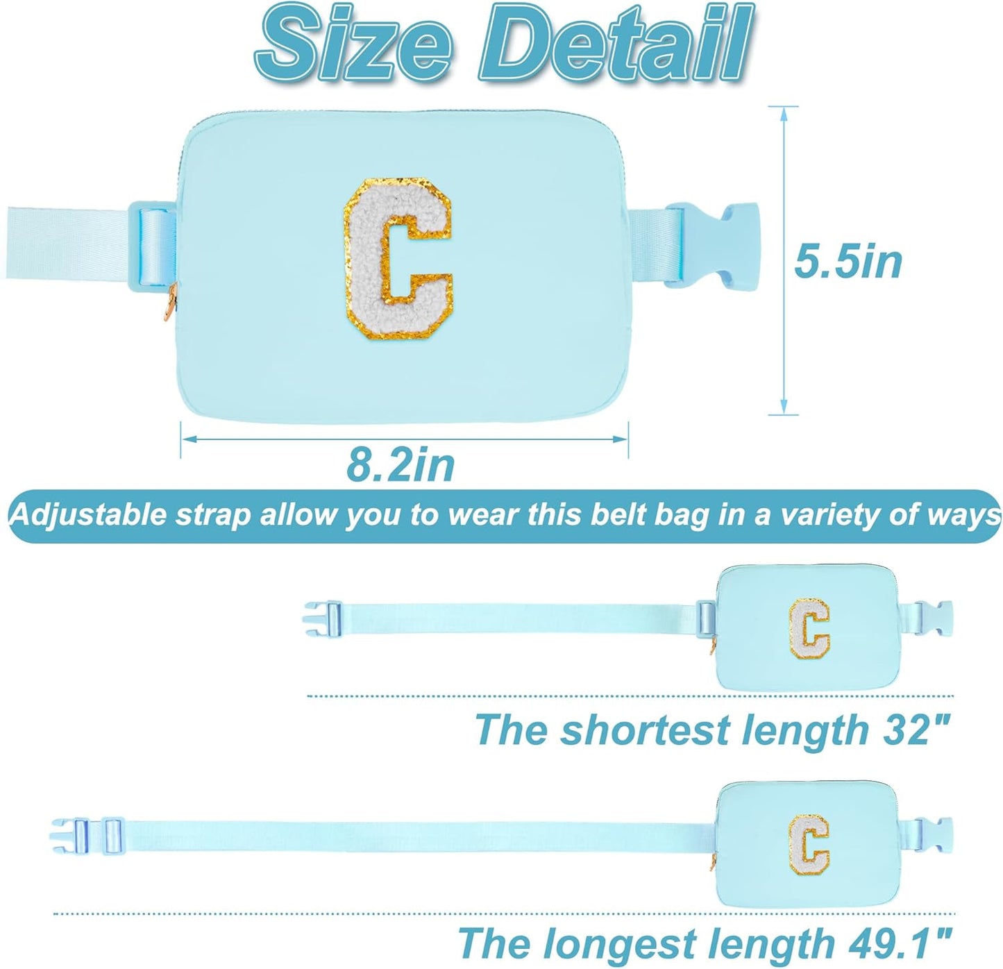 Birthday Gifts for 4 5 6 7 8 9 10 11 12 Year Old Girls,Gifts for Teens Kids Daughter Sister Her,Fanny Pack Belt Bag Crossbody Bags Cute Stuff for Girls Women Teen | Initial White C,Blue Bag