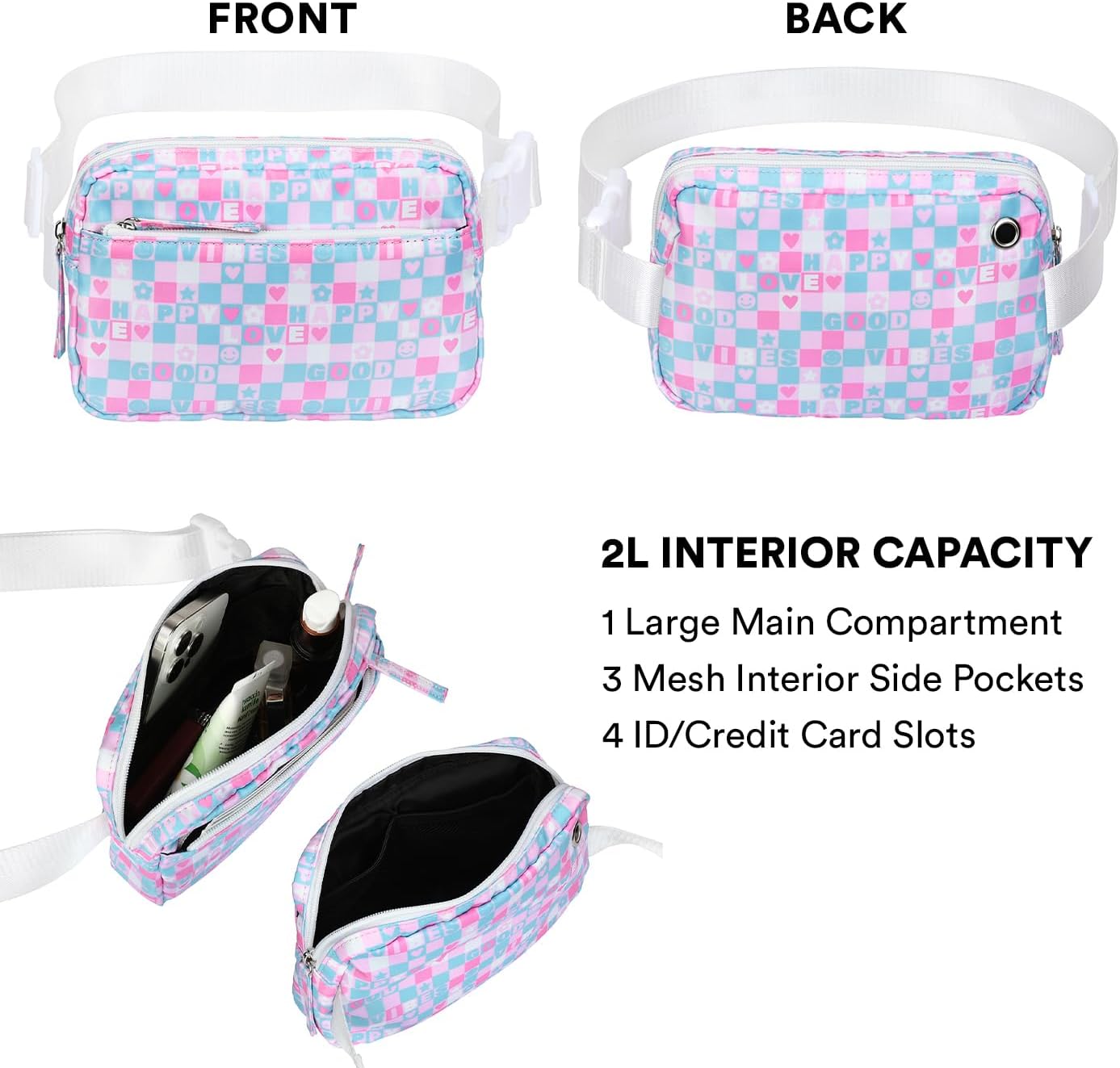 HDE Belt Bag 2L Fanny Pack Cross Body with Adjustable Strap Travel Waist Pack - Good Vibes