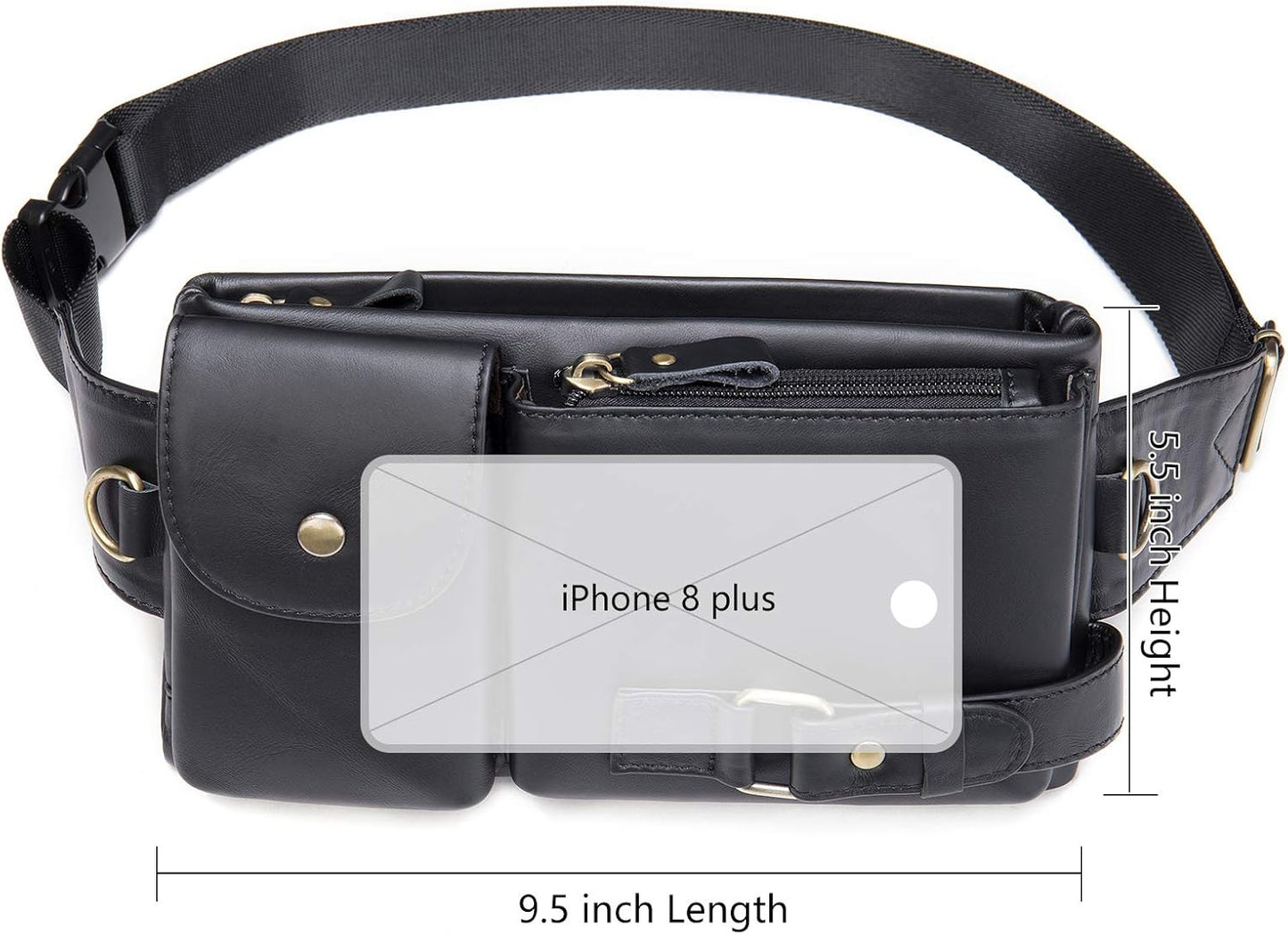 NIUCUNZH Cowhide Waist Fanny Pack-Genuine Leather and Slim with Adjustable Waistband Black