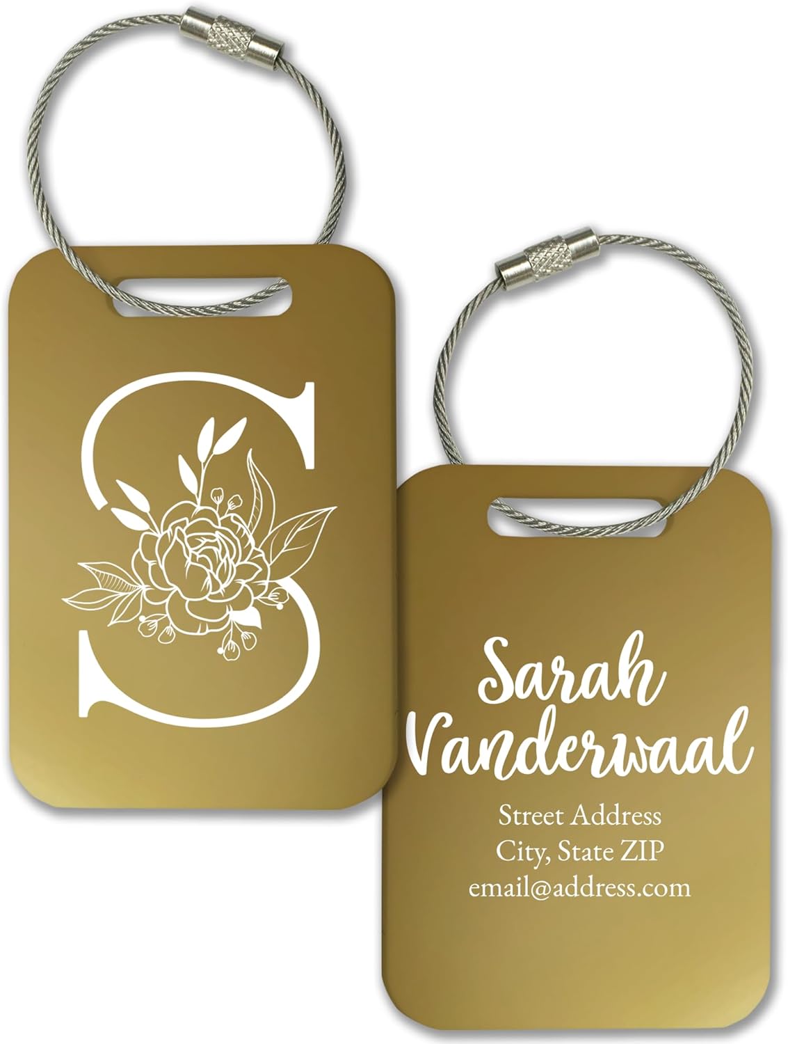 Personalized Monogram Name Tag for Luggage (3 or 6 Count Pack) | Custom Tag for Suitcase | Acrylic Name Tag for Travel | Choose Your Font & Color | Backpack ID Label (Monogram, Metallic Gold)