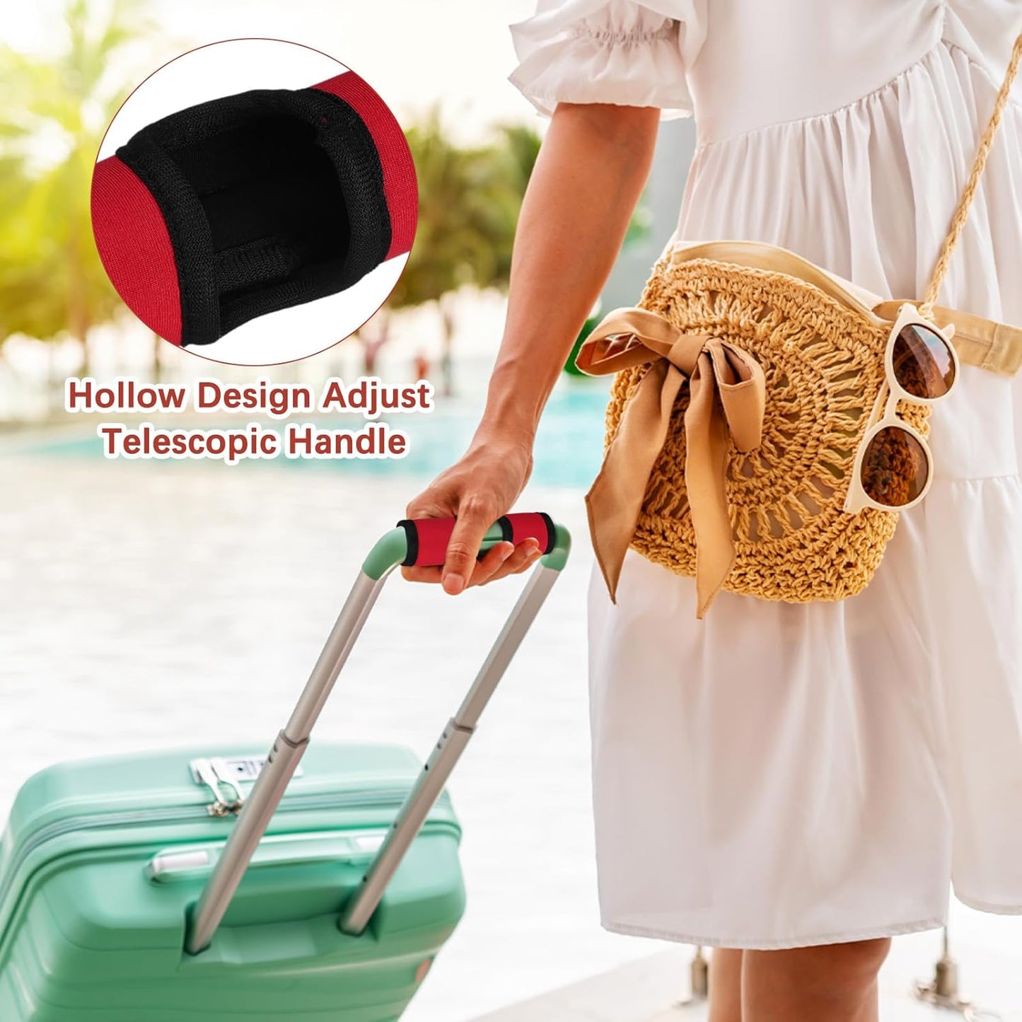 Luggage Handle Wrap [5PCS] - Neoprene Luggage Identifiers Hollow Design Use for Push-Button Suitcase & Trolley Case - [Red-6IN/15CM] Comfort Grip Handle Cover