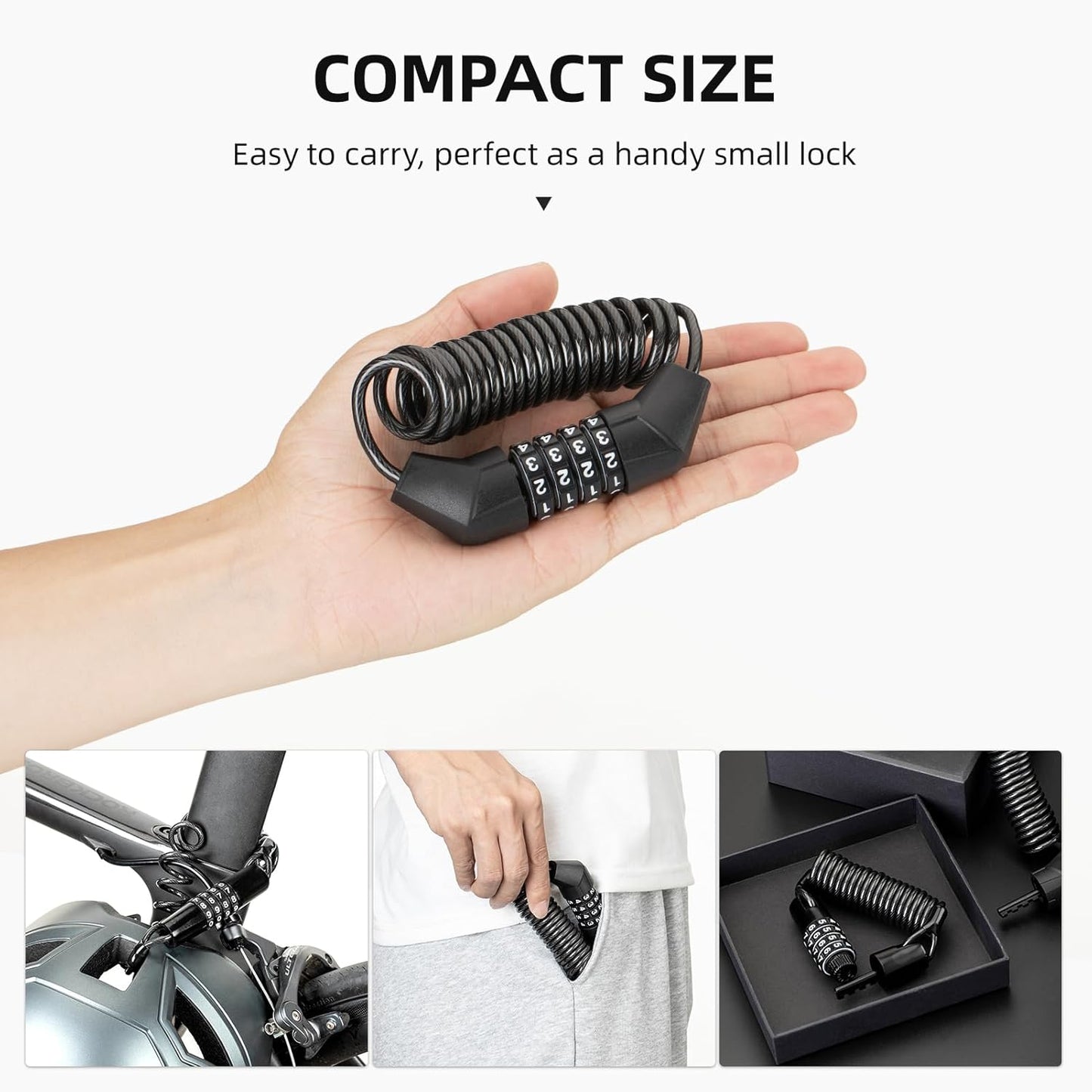 ROCKBROS Motorcycle Helmet Lock with Retractable 4-Digit Cable Lock for Bikes, Strollers, Luggage