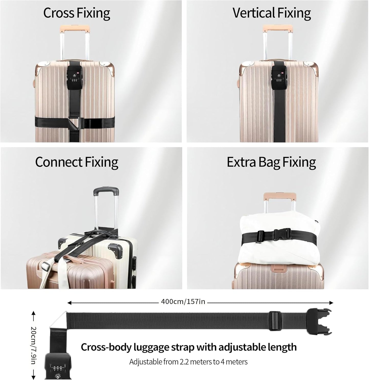 Luggage Straps, TSA Approved Black Heavy Duty Suitcase Belt with Combination Lock, Adjustable Cross Strap for Checked and Carry-On Bags, Includes ID Name Tags (1-Pack)