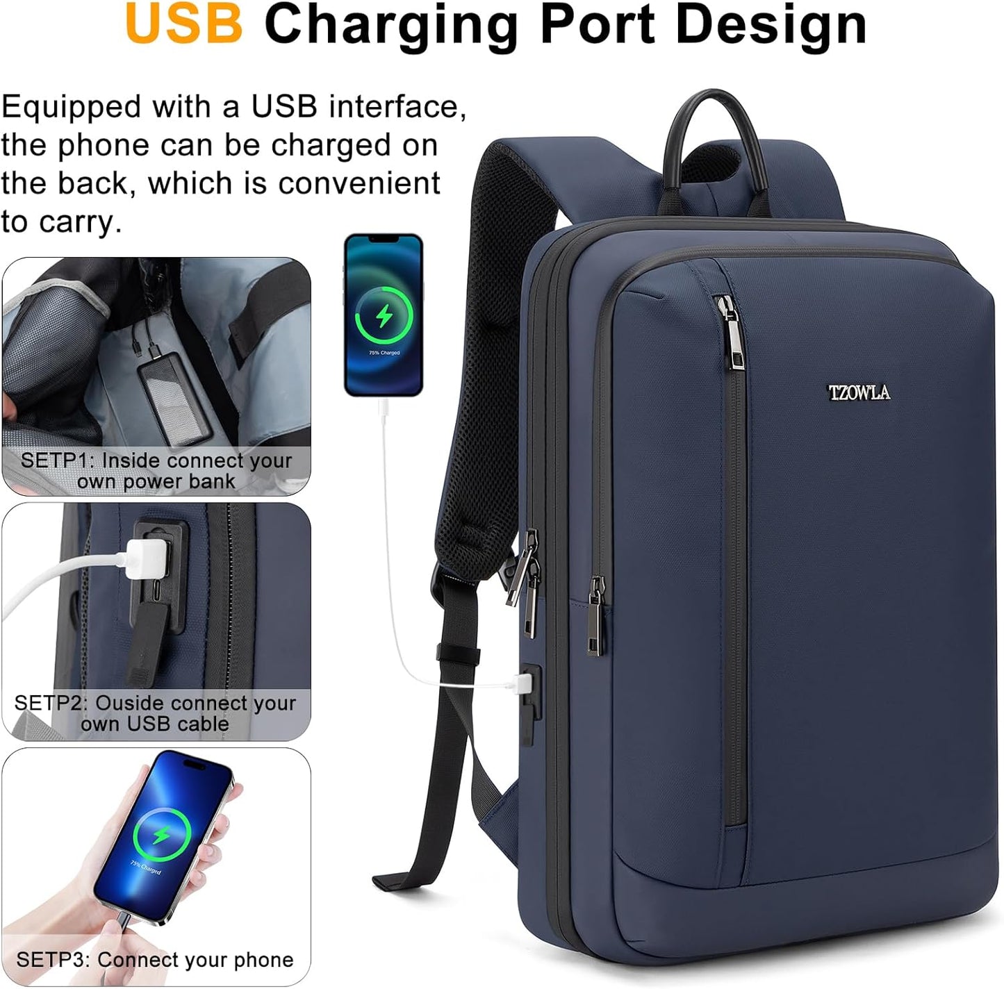 Tzowla Business Expandable Laptop Backpack for Men Professional,Slim Waterproof Backpacks for