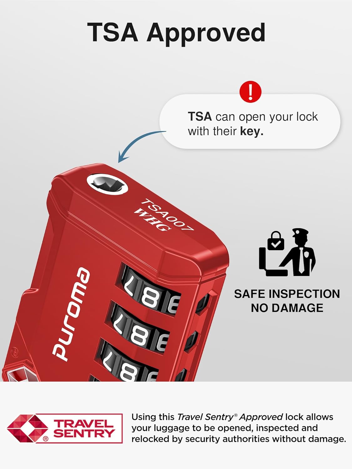 Puroma TSA Approved Luggage Locks, 2 Pack 4 Digit Resettable Travel Combination Code Lock with Zinc Alloy Body for Suitcase, Backpack, Laptop Bag, Gym Locker, Toolbox (Red)