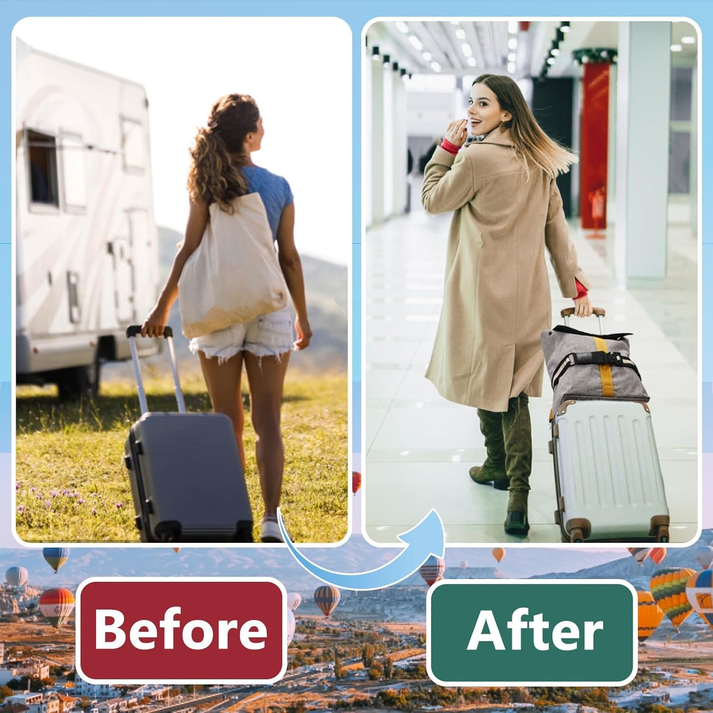 Travel Belt for Luggage, Adjustable Luggage Straps, Add a Bag Luggage Strap for Carry On Bag, Personalized Travel Accessories for Women & Men (Black & White)