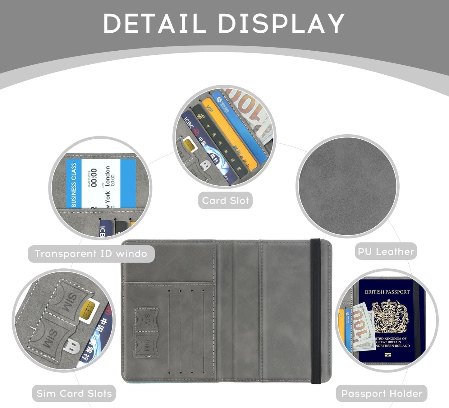 ILIYAH-Passport Cover-Passport Holder Travel Wallet-RFID Blocking Passport Case Travel Accessories Card Holder Wallet Unisex Travel Gifts（Grey）