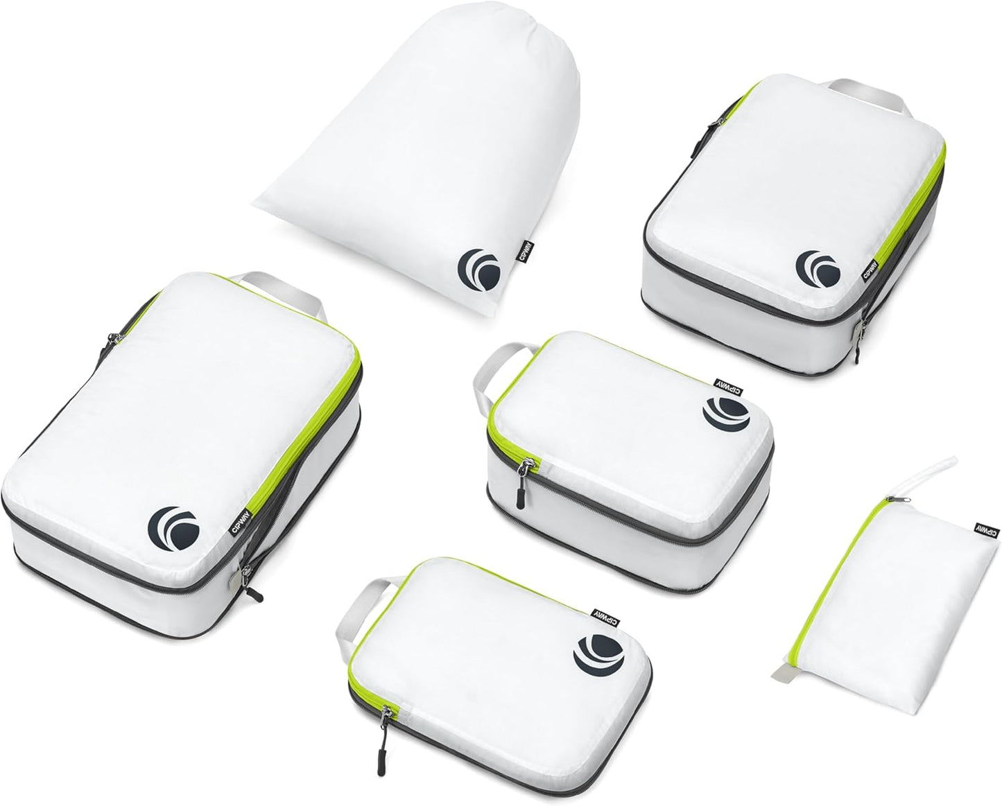 Cipway Compression Packing Cubes Set, Ultralight Expandable Travel Packing Organizers for Carry on Luggage (White 6pcs)