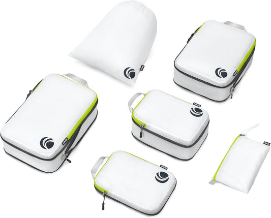 Cipway Compression Packing Cubes Set, Ultralight Expandable Travel Packing Organizers for Carry on Luggage (White 6pcs)