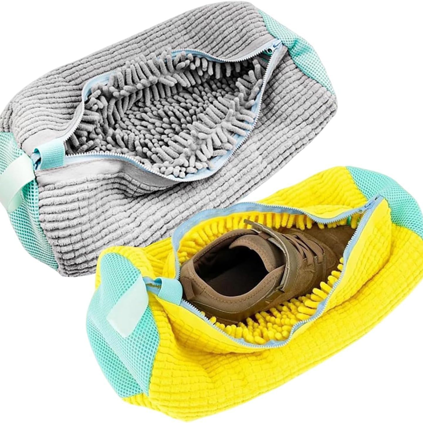 Shoe Washing Machine Bag, Shoe Laundry Bag for Washer and Dryer,360 Degrees Wrap-Around Cleaning,Reusable,Durable Zipper(2 PCS washing bag and 3 Pcs shoe bags(SML)) (Gray)