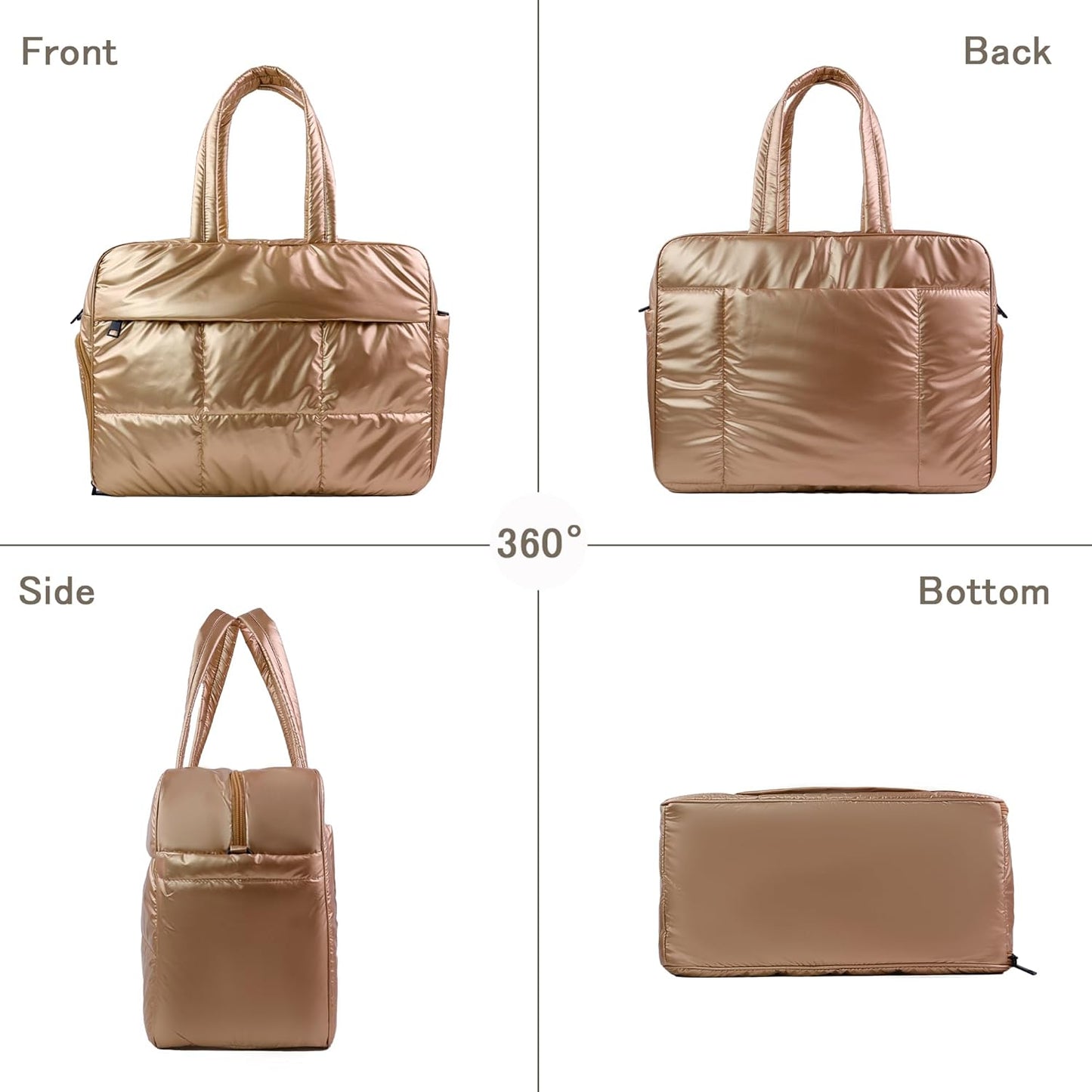 Weekender Fluffy Bag Quilted Nylon Puffer Tote Bag Personal Item Bag for Airlines Overnight Bag Gym Bag