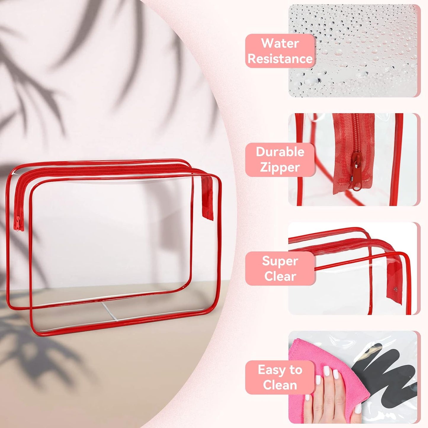 TISRATOK 12 PCS Clear Makeup Bag for Women with Zipper, TSA Approved Toiletry Pouch, Cosmetic Bag