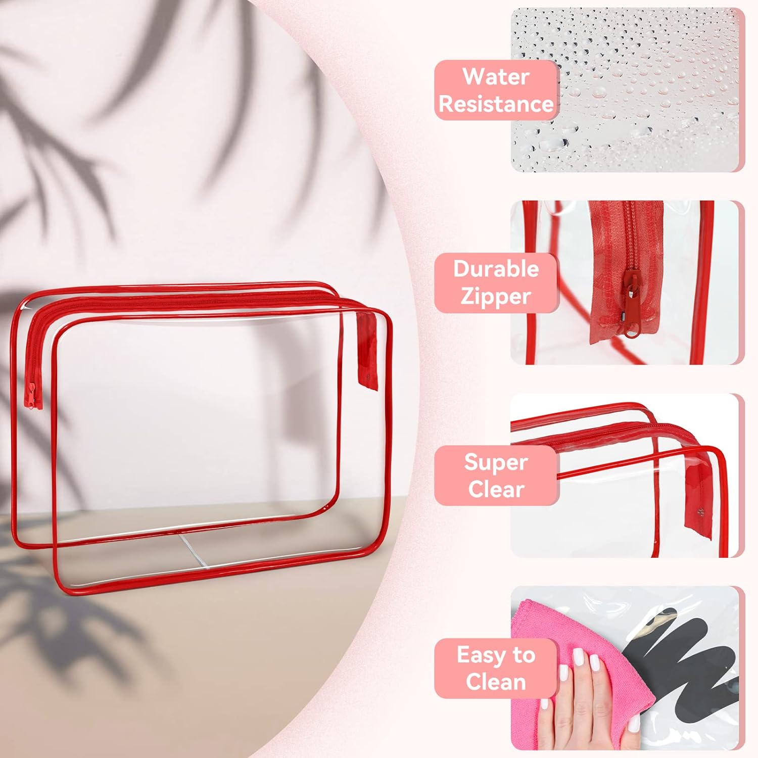 TISRATOK 12 PCS Clear Makeup Bag for Women with Zipper, TSA Approved Toiletry Pouch, Cosmetic Bag