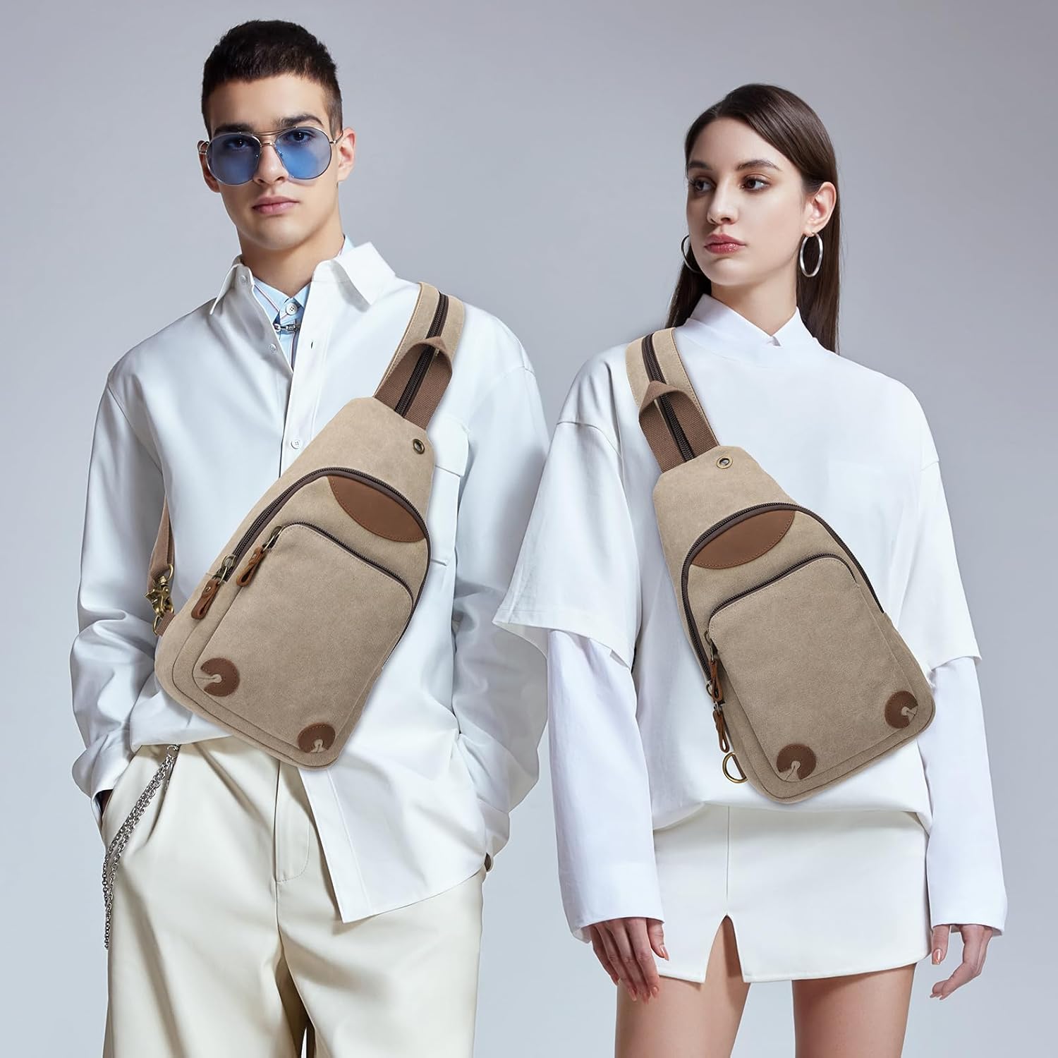 KL928 Canvas Sling Bag Crossbody Backpack Shoulder Casual Rucksack for Men Women,Khaki