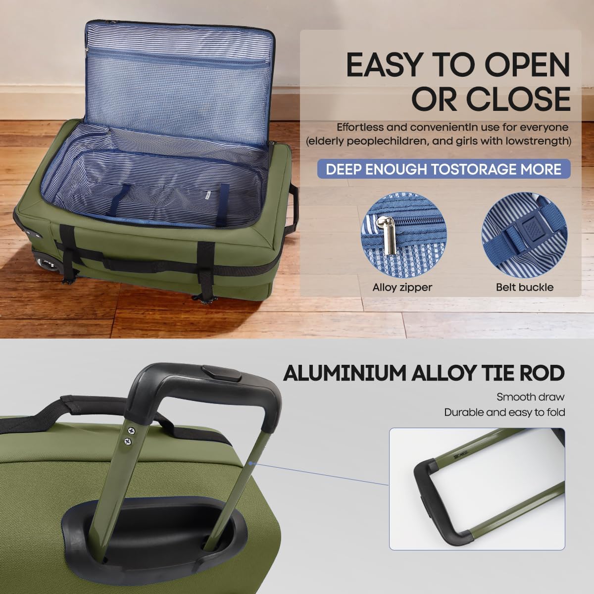 （20''/26''/30''）3-Piece Set,Luggage Sets 3 Piece,Rolling Duffle Bag w/Handle,Carry on Luggage Travel Duffle Bags for Man Women# Olive Green