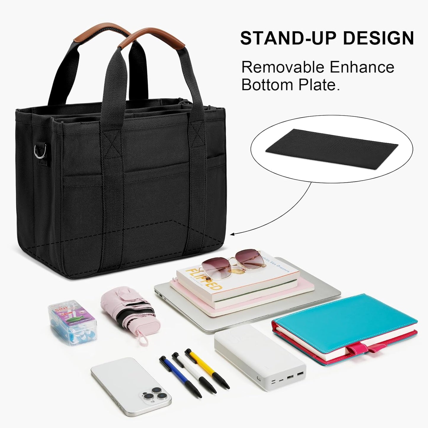 KKXIU Canvas Tote Bag for Women with Zipper and Compartments Crossbody Large Bible Messenger Purse Bag With Pockets