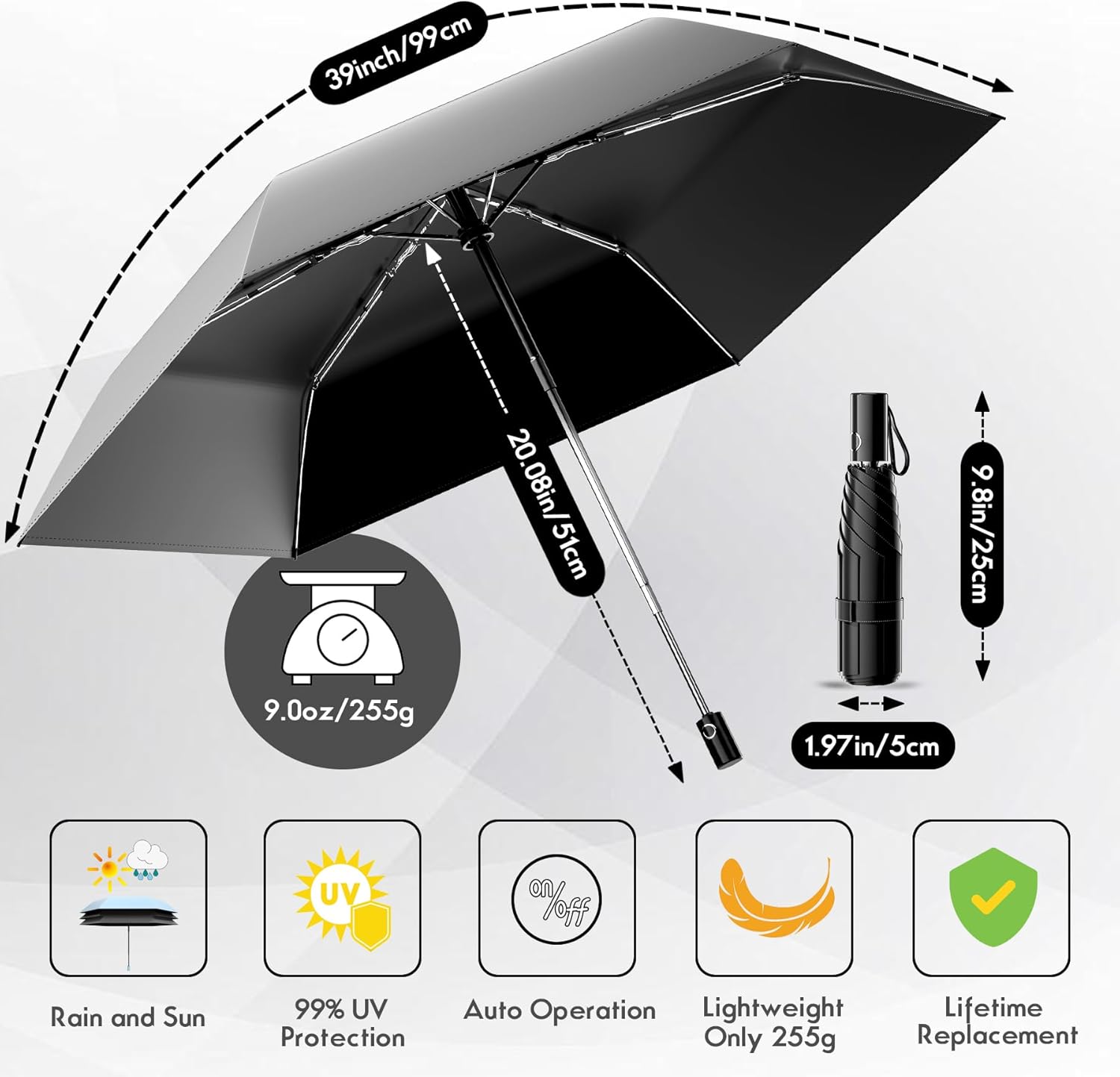 Automatic Mini Travel Windproof Folding Umbrella - UV Protection, Instant Open/Close for Rain/Sun