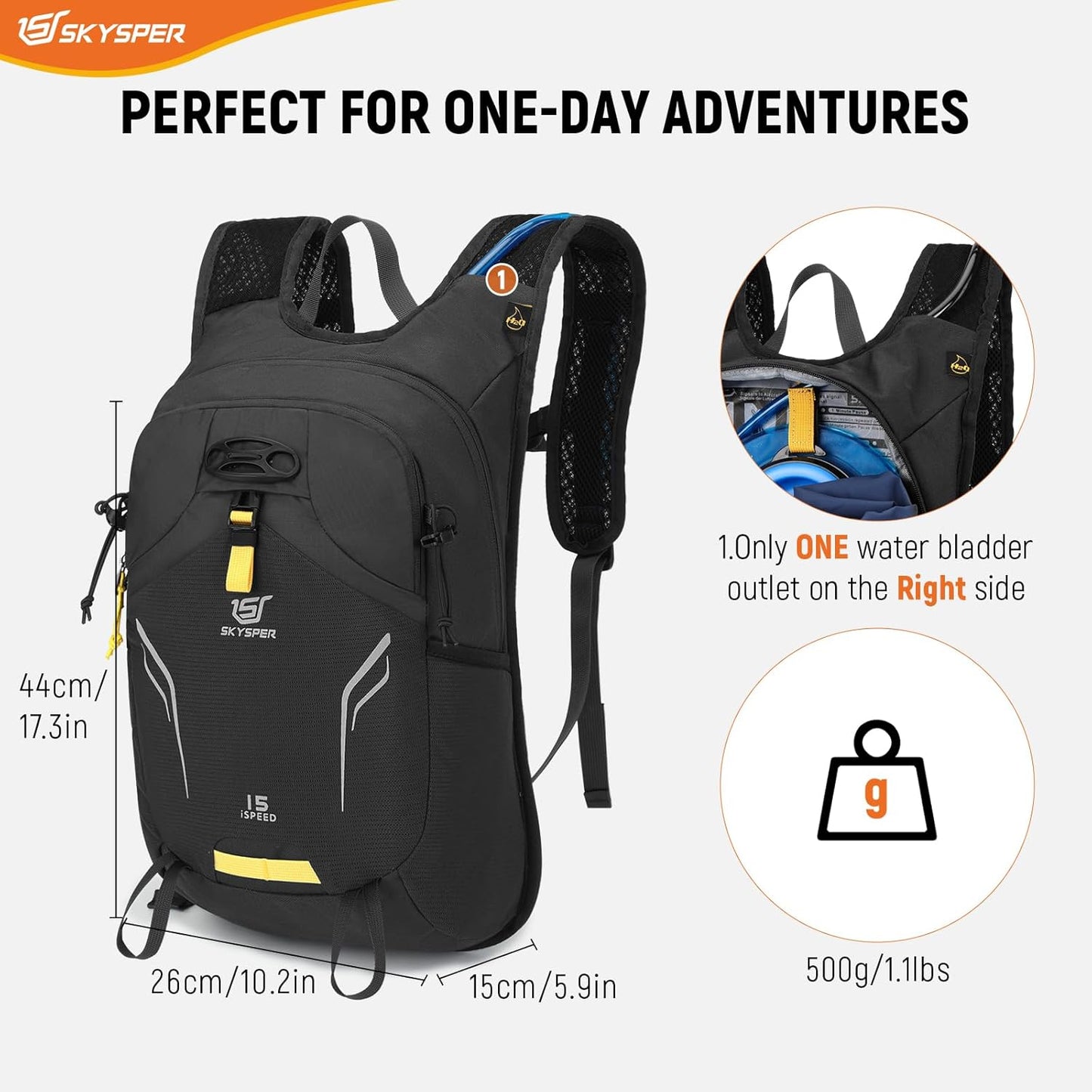 SKYSPER Small Hiking Backpack 15L Lightweight Day Pack Travel Hiking Daypack for Women Men(Black)