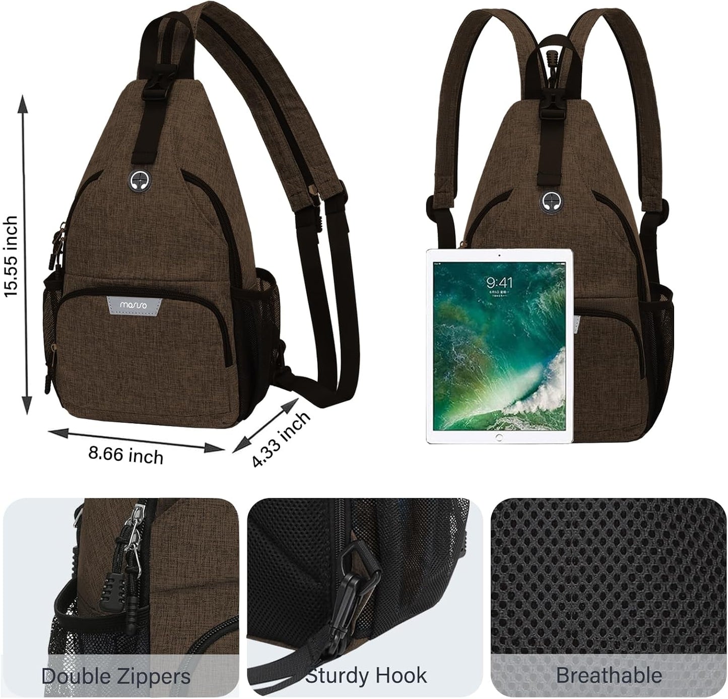 MOSISO Sling Backpack Travel Hiking Daypack, Crossbody Convertible Sling Bag with Front Pocket One Shoulder Chest Bag