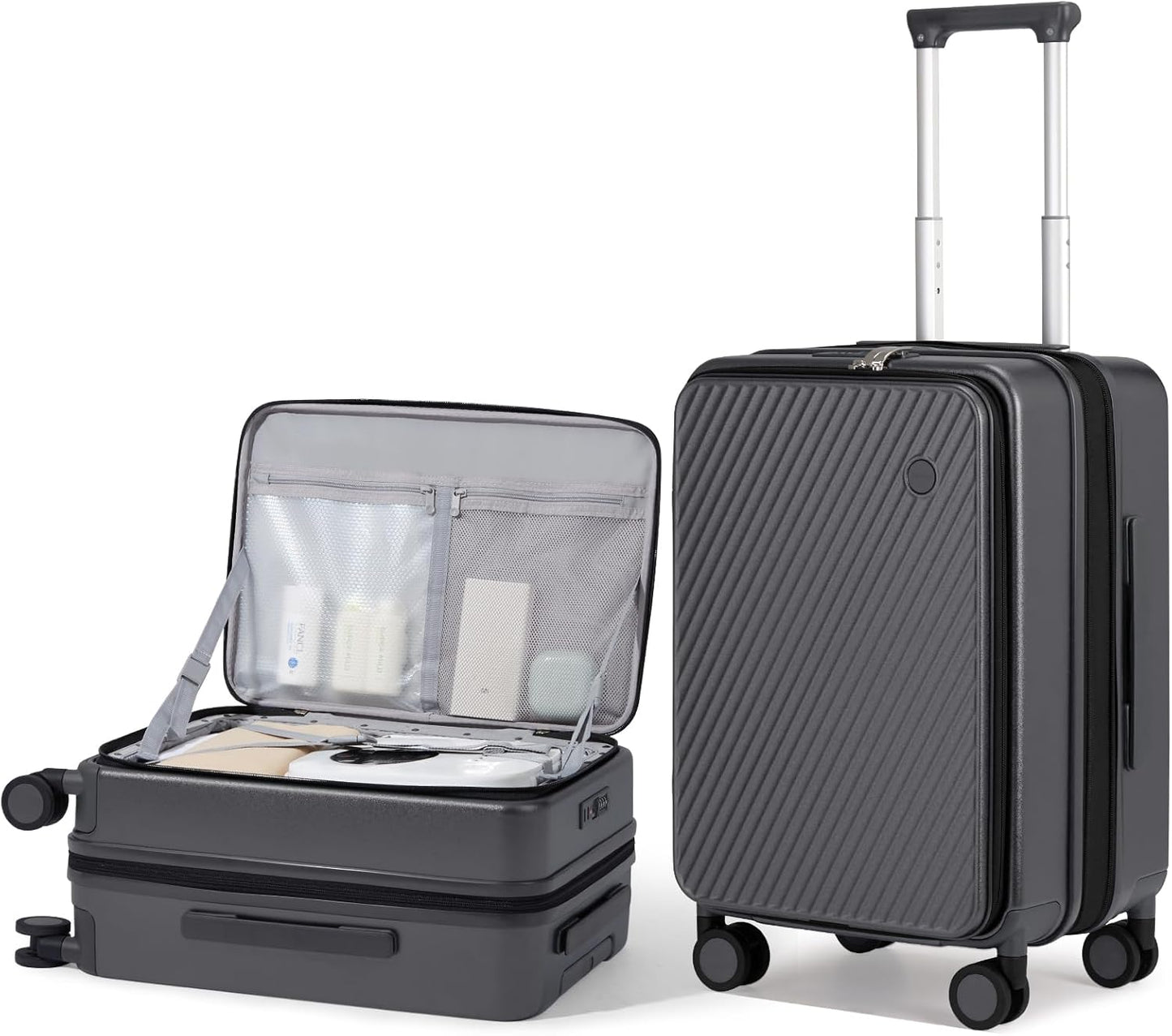 mixi 20 Inch Expandable Carry On Luggage PC Hard Shell Suitcase Top Opening Rolling Travel Suitcases with Spinner Wheels & TSA Lock, Rock Gray