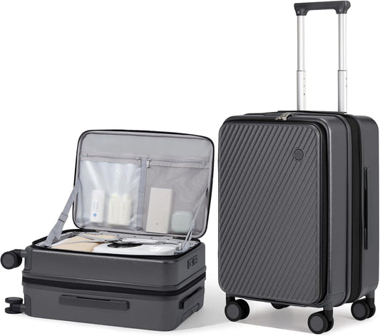 mixi 20 Inch Expandable Carry On Luggage PC Hard Shell Suitcase Top Opening Rolling Travel Suitcases with Spinner Wheels & TSA Lock, Rock Gray