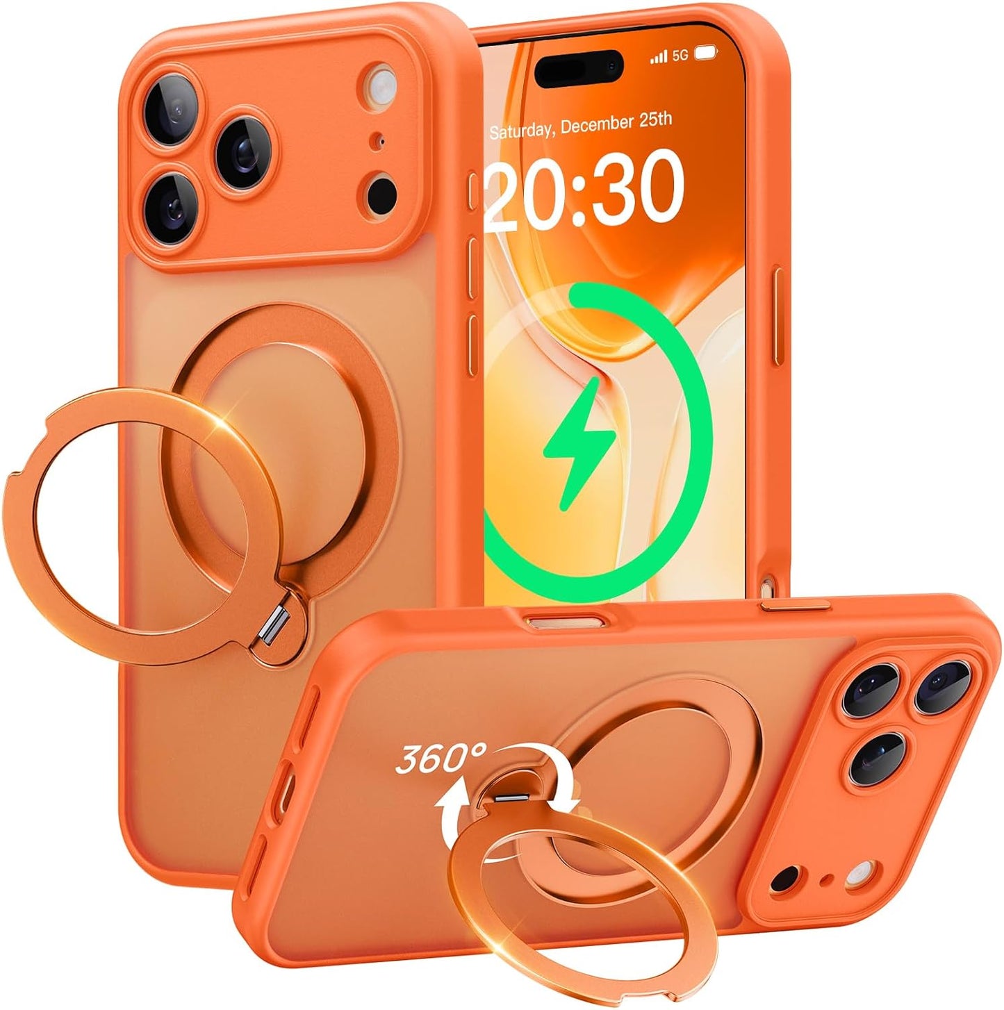360° Spin Magnetic Stand for iPhone 17 Pro Max Case, [Fit for MagSafe][Military Protection][Full Camera Protection] Adjustable Kickstand iPhone Case for iPhone 17 Pro Max 6.9", Cosmic Orange