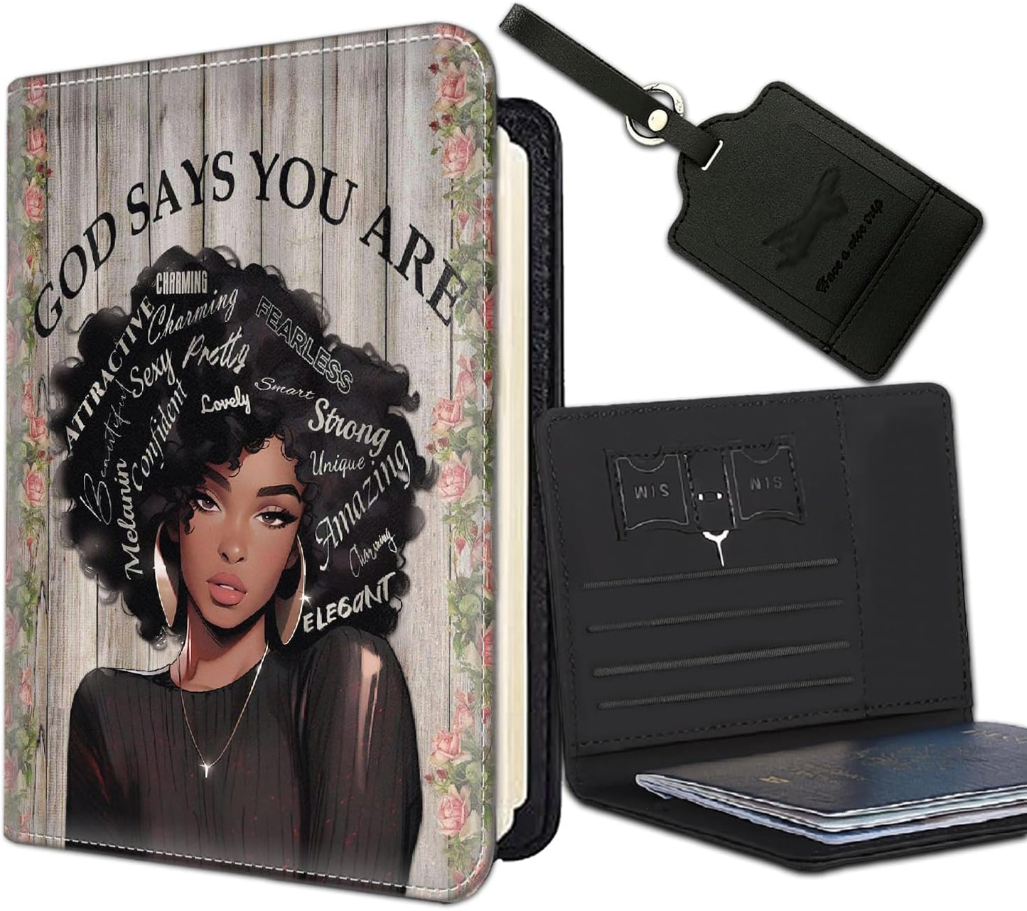 Passport Holder Women Wallet with Luggage Tag, Leather Passport Cover with RFID Blocking, Travel Accessories Multi Card Slot Passport Case for Men，African Girls Inspirational Quotes