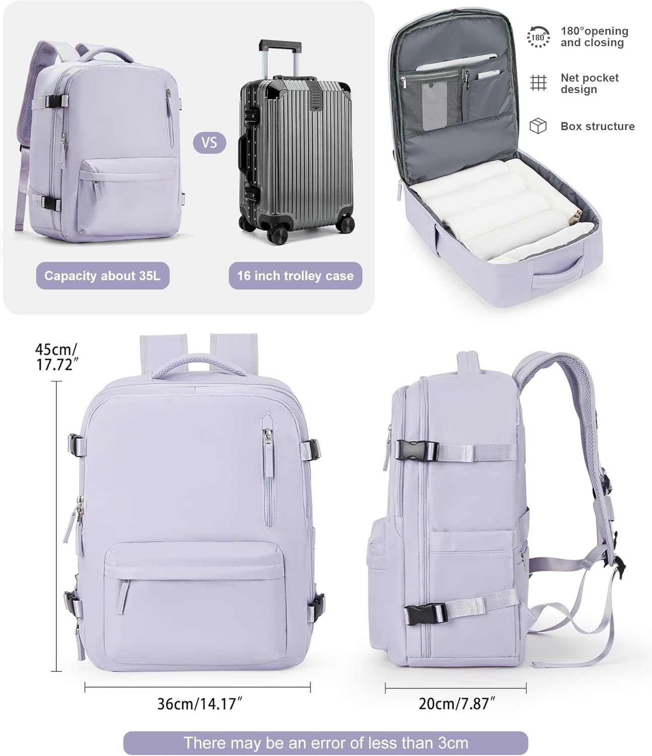 VGCUB Lightweight Travel Backpack for Women Men,Carry on Backpack Flight Approved Luggage,Water Resistant Laptop College Work Backpack Personal Item Daypack Bookbag Mochila de Viaje,Purple taro