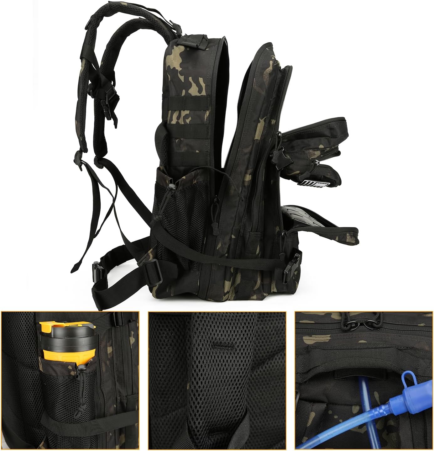 25L Tactical Backpack for Men and Women Military Backpack Army Assault Pack Molle Backpack Small Bug Out Bag Travel Rucksack Daypack (Black Camo)
