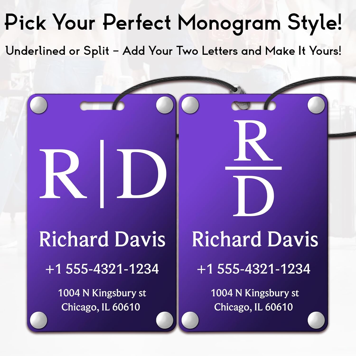 Personalized Luggage Tags for Suitcases - Monogram Style Aluminum Custom Luggage Tags for Backpacks