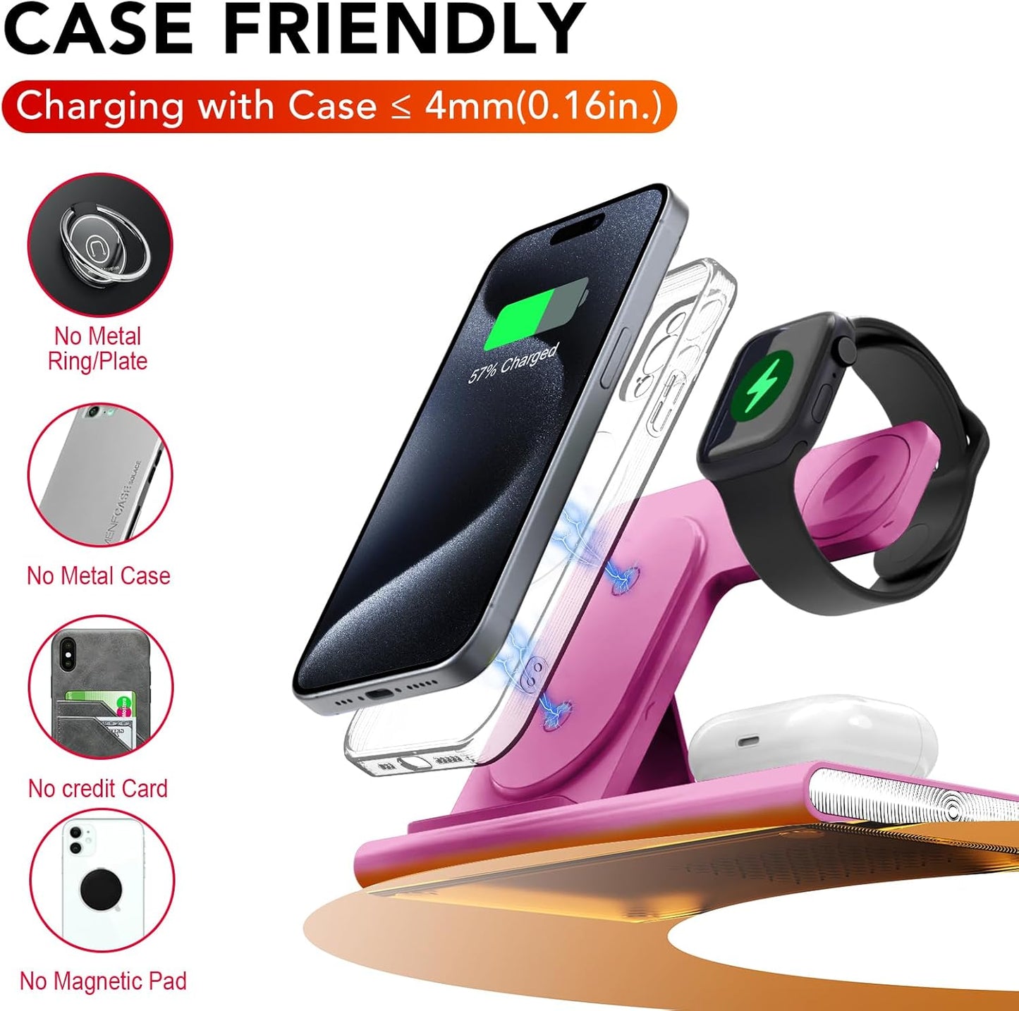3 in 1 Charging Station for iPhone 17 - Wireless Charger for Apple Devices for iPhone 17 16 15 14 13 12 11 Pro Max - Foldable Wireless Charging Station Dock Stand for Apple Watch Series & AirPods