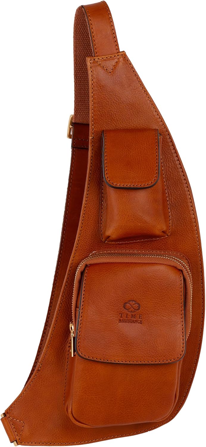 Time Resistance Leather Sling Bag - Crossbody Bag - Messenger Bag for Men and Women - Handmade Shoulder Bag Backpack