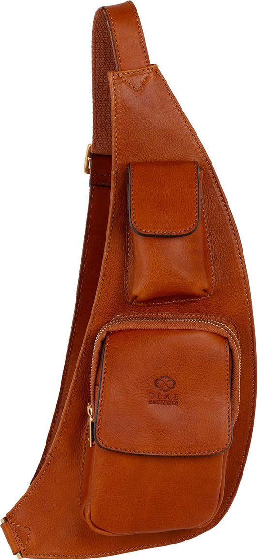 Time Resistance Leather Sling Bag - Crossbody Bag - Messenger Bag for Men and Women - Handmade Shoulder Bag Backpack