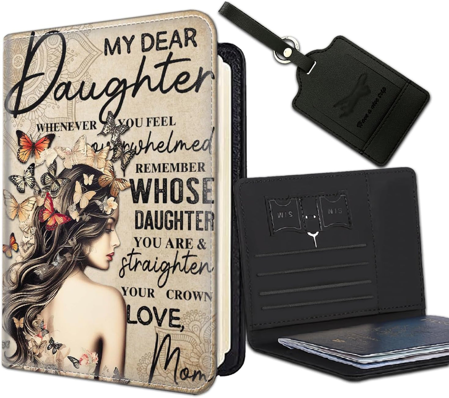 Passport Holder Women Wallet with Luggage Tag, Leather Passport Cover with RFID Blocking, Travel Accessories Multi Card Slot Passport Case for Men，Butterfly Girl