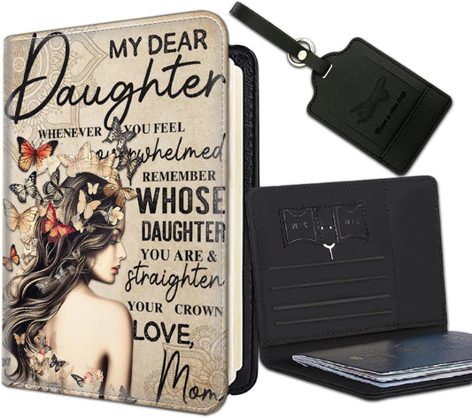 Passport Holder Women Wallet with Luggage Tag, Leather Passport Cover with RFID Blocking, Travel Accessories Multi Card Slot Passport Case for Men，Butterfly Girl
