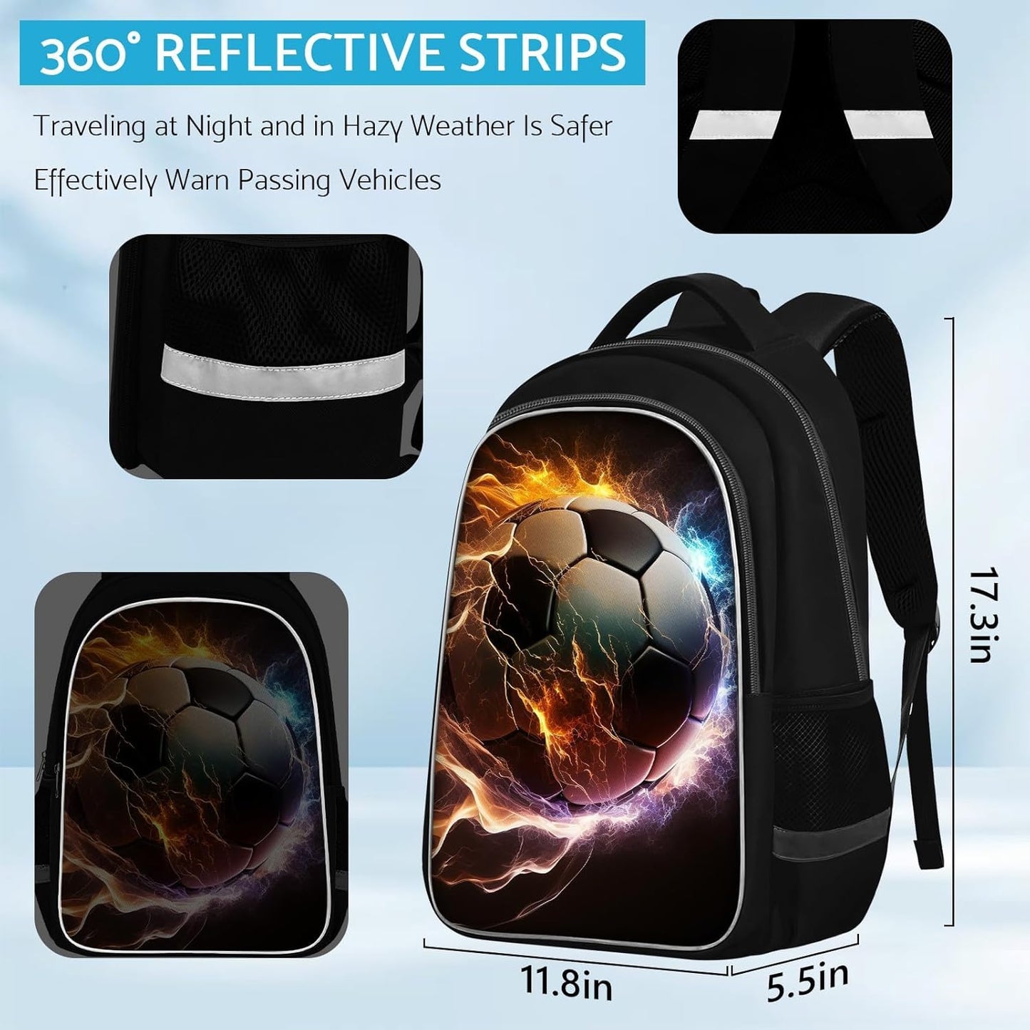 School Backpack for Boys - Soccer Boys Backpack for Kids Children Teens Elementary Middle School - Students Bag for Ages 6-18,17″Bookbag Multifunctional Large Capacity