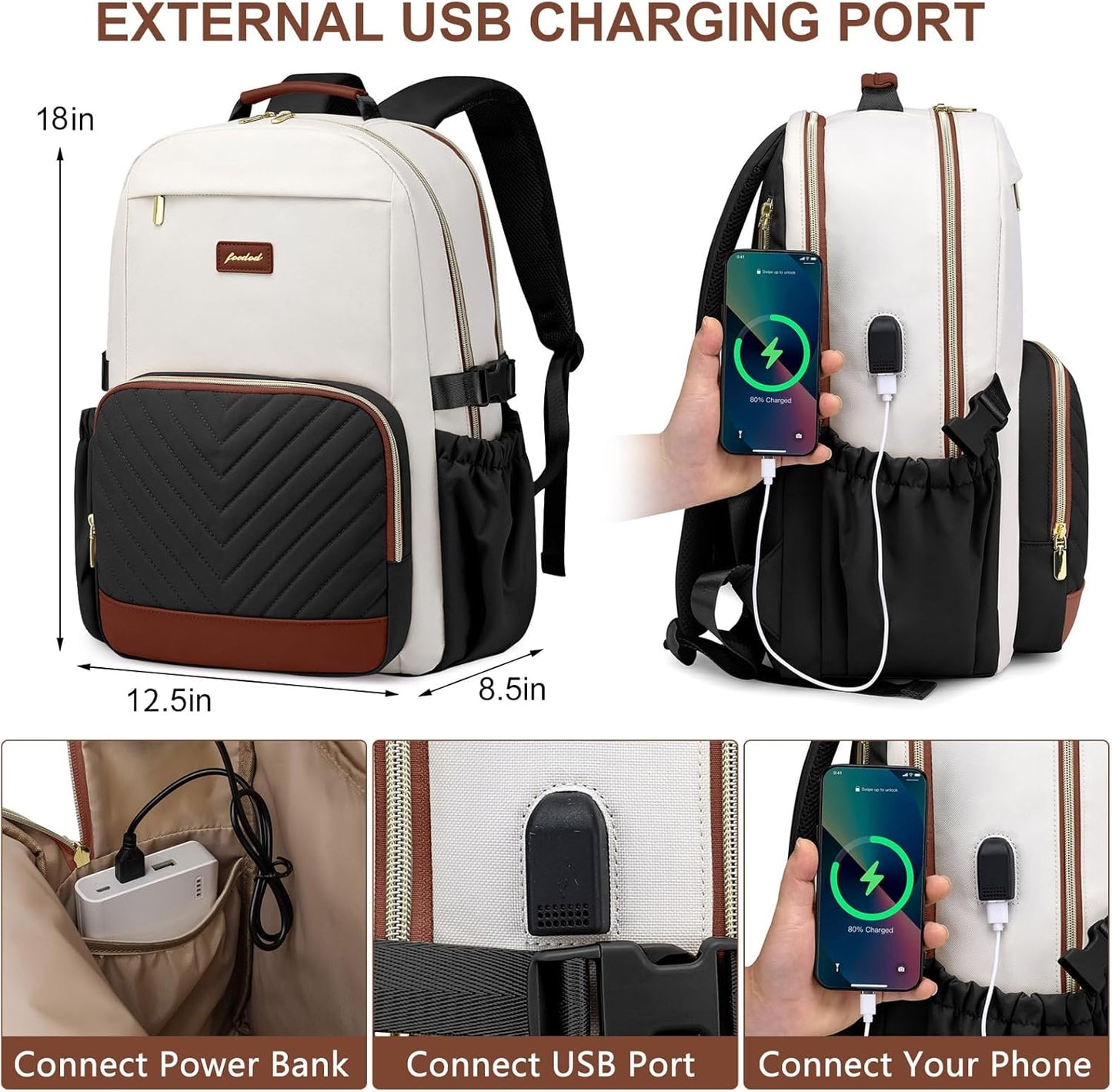 Laptop Backpack for Women Bookbag: 17 inch Work School Backpacks with Pouch Pocket for Large Capacity Cup & USB Charger College Book Bag Travel Business Nurse Teacher Bookbags Anti-theft Back Pack