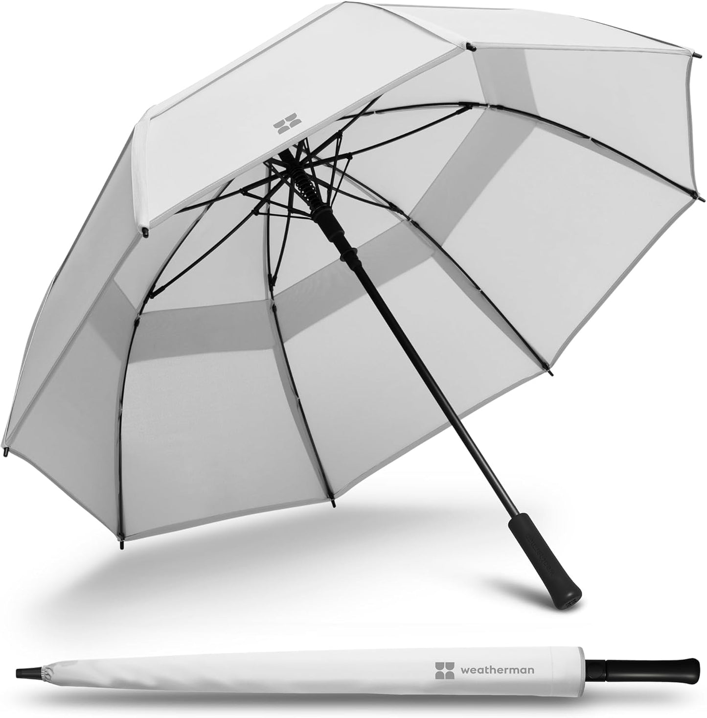 Weatherman Umbrella - Stick Umbrella - Windproof Umbrella Resists Up to 55 MPH Winds - (White)