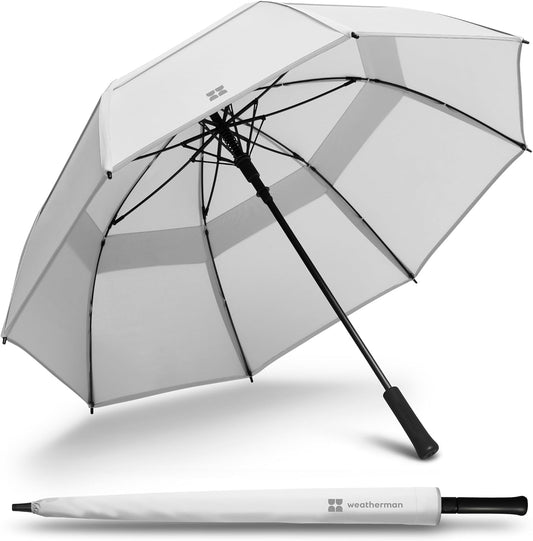 Weatherman Umbrella - Stick Umbrella - Windproof Umbrella Resists Up to 55 MPH Winds - (White)