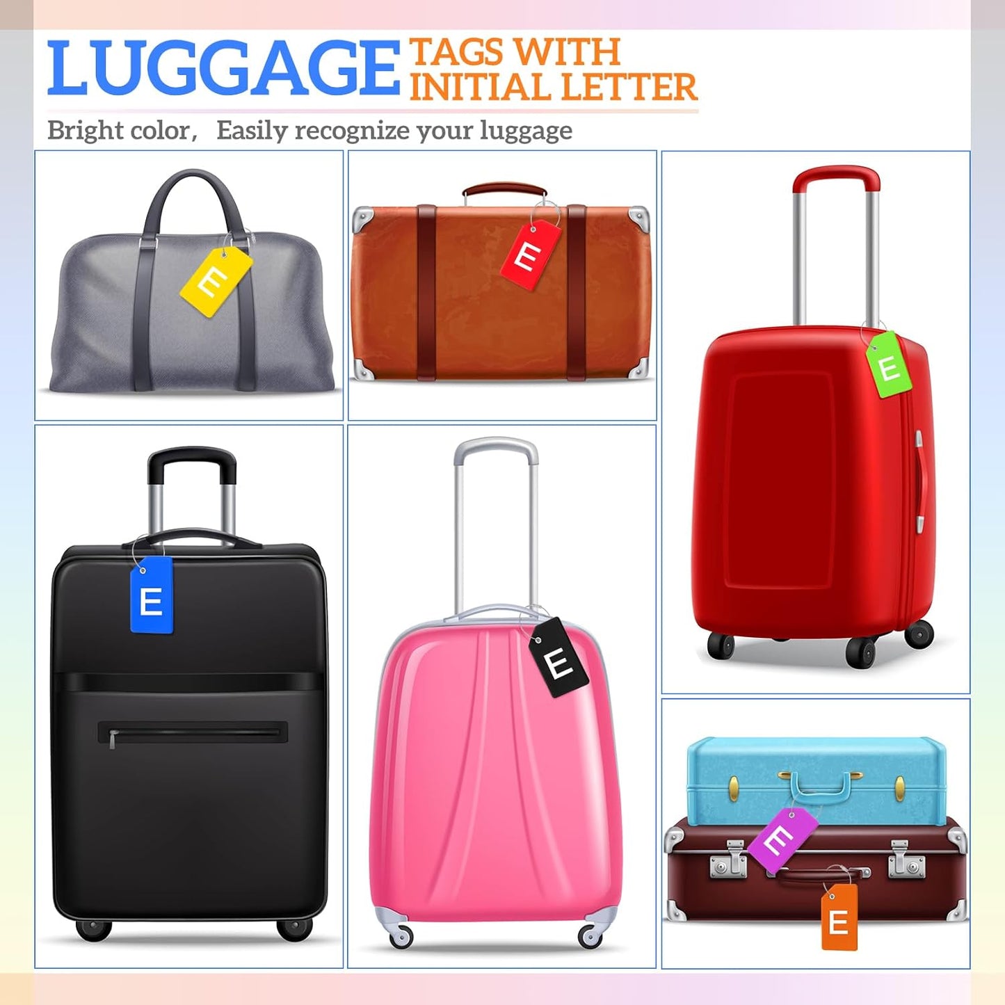 8 Pcs Initial Letter A-Z Luggage Tags Silicone Suitcase Instrument Tag with Name Card and Stainless