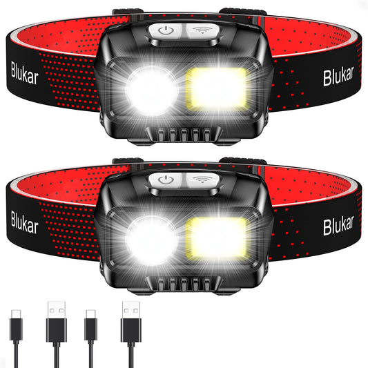 Blukar LED Headlamp Rechargeable, 2000L Super Bright Headlight Flashlight
