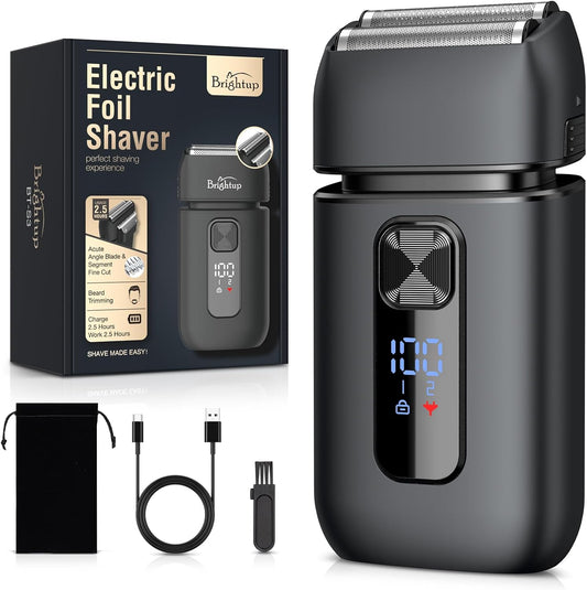 Brightup Electric Foil Shavers for Men - Smooth & Close Electric Razor for Men with Pop Up Trimmer - Wet Dry Shaving/Travel Lock/LED Display/IPX6 Waterproof